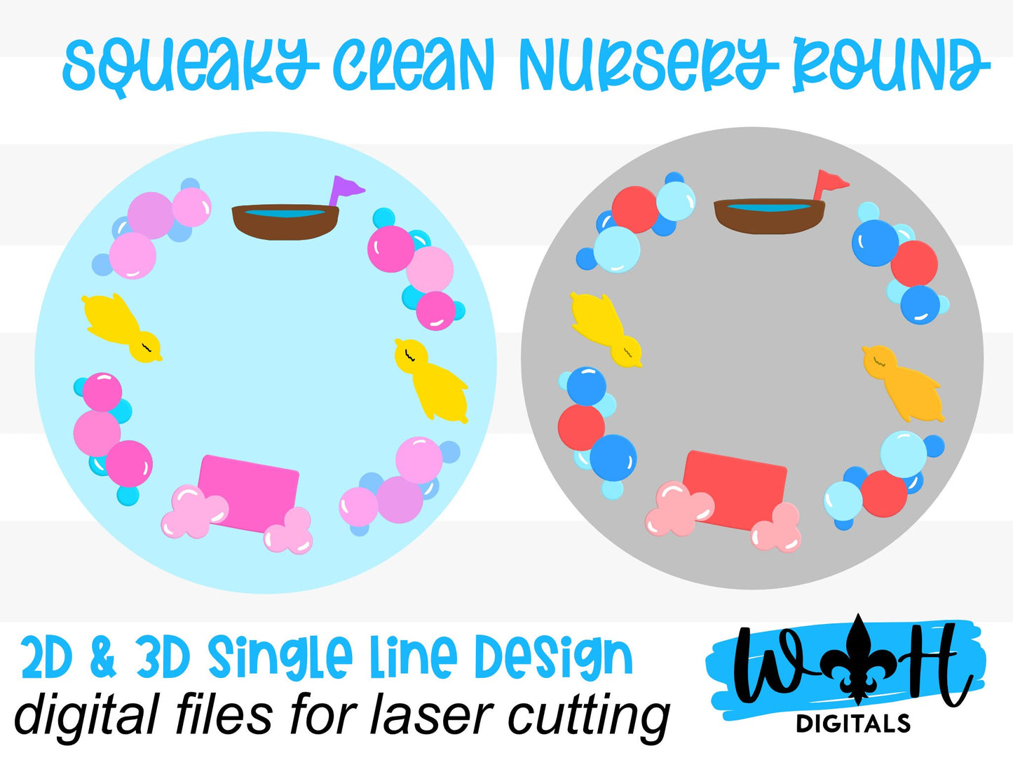 Squeaky Clean Bubble Bathtub Baby Nursery Round - Sign Making Home Decor and DIY Kits - Cut File For Glowforge Lasers - Digital SVG File