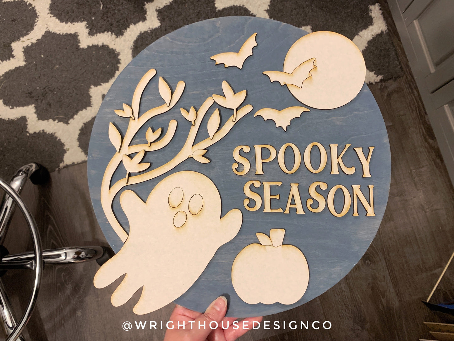Spooky Season Ghost Halloween Door Hanger Round - Seasonal Sign Making and DIY Kits - Cut File For Glowforge Lasers - Digital SVG File