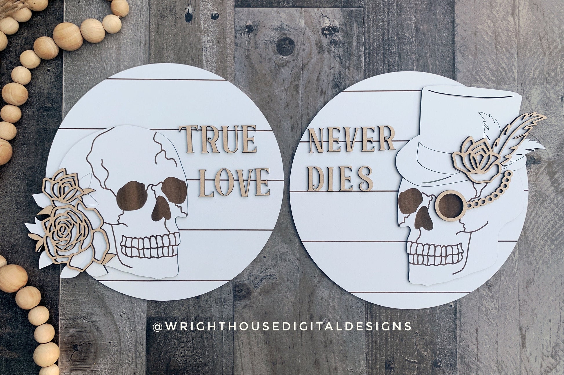 Steampunk Skulls True Love Never Dies Halloween Rounds - Seasonal Sign Making and DIY Kits - Cut File For Glowforge Laser - Digital SVG File