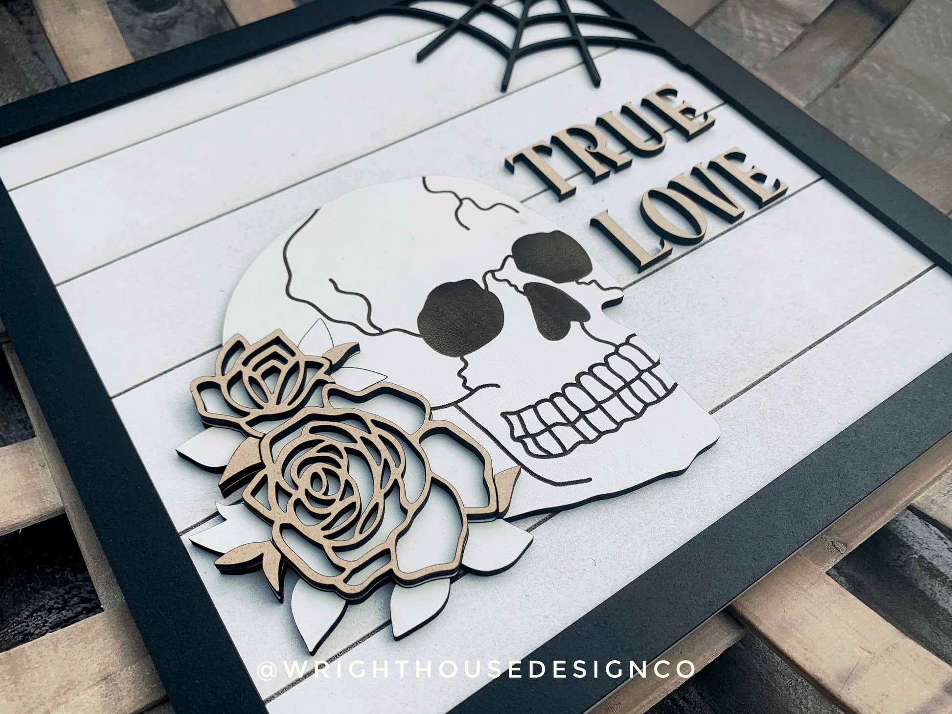 Steampunk Skulls True Love Never Dies Halloween Set - Seasonal Sign Making and DIY Kits - Cut File For Glowforge Lasers - Digital SVG File