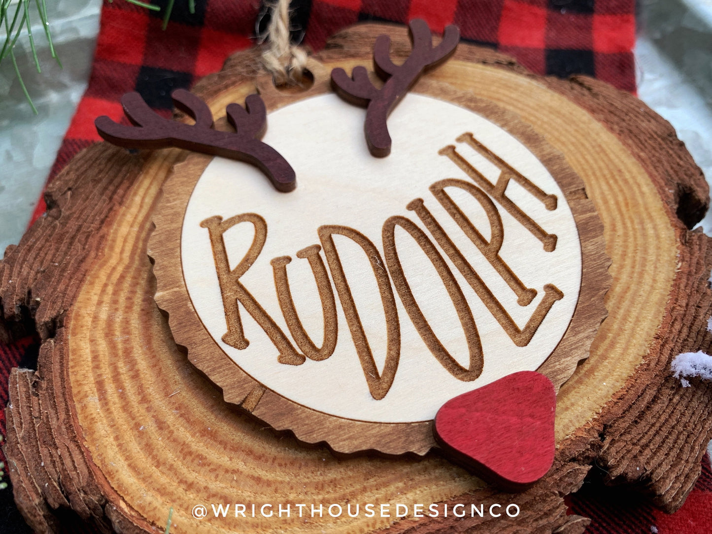 Reindeer Name Wood Slice Rustic Christmas Layered Ornament Set - Quick Cut and Engrave - Cut File For Glowforge Lasers - Digital SVG File