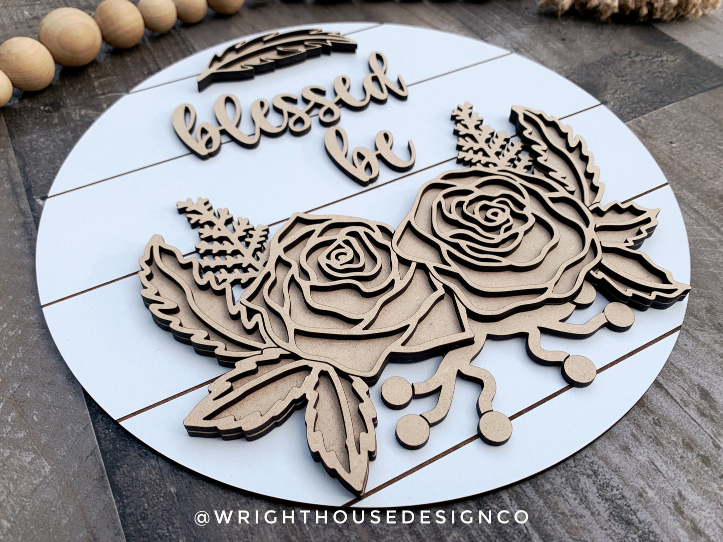 Blessed Be Gothic Roses Halloween Door Hanger Round - Sign Making Florals and DIY Kits - Cut File For Glowforge Lasers - Digital SVG File