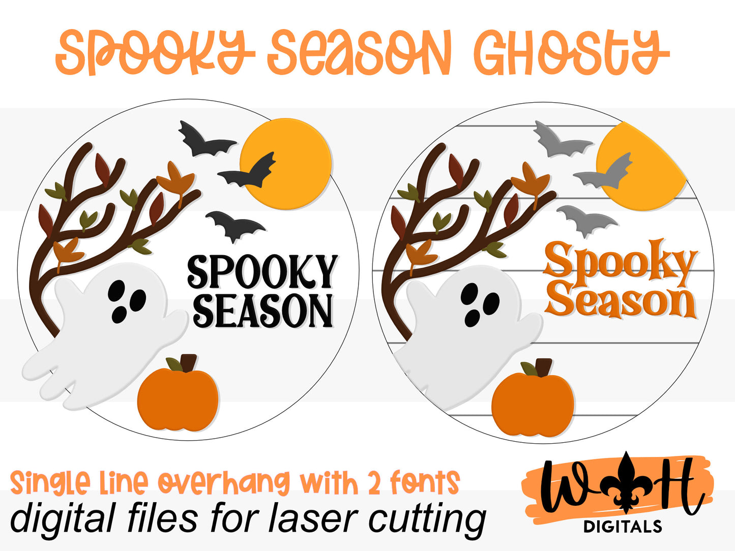 Spooky Season Ghost Halloween Door Hanger Round - Seasonal Sign Making and DIY Kits - Cut File For Glowforge Lasers - Digital SVG File