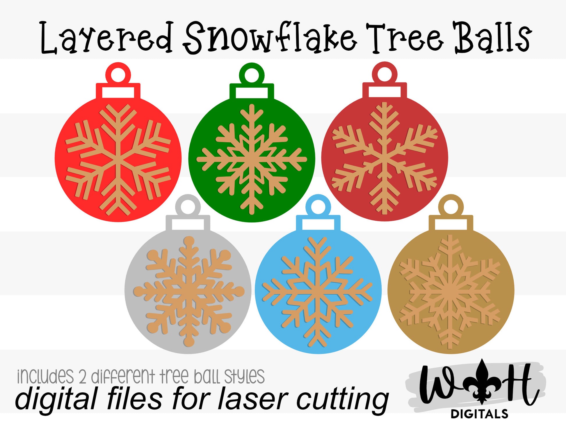 Layered Snowflake Christmas Tree Balls Set - DIY Decoupage Ornaments and Tags - Quick Cut File For Glowforge Lasers - Digital SVG File