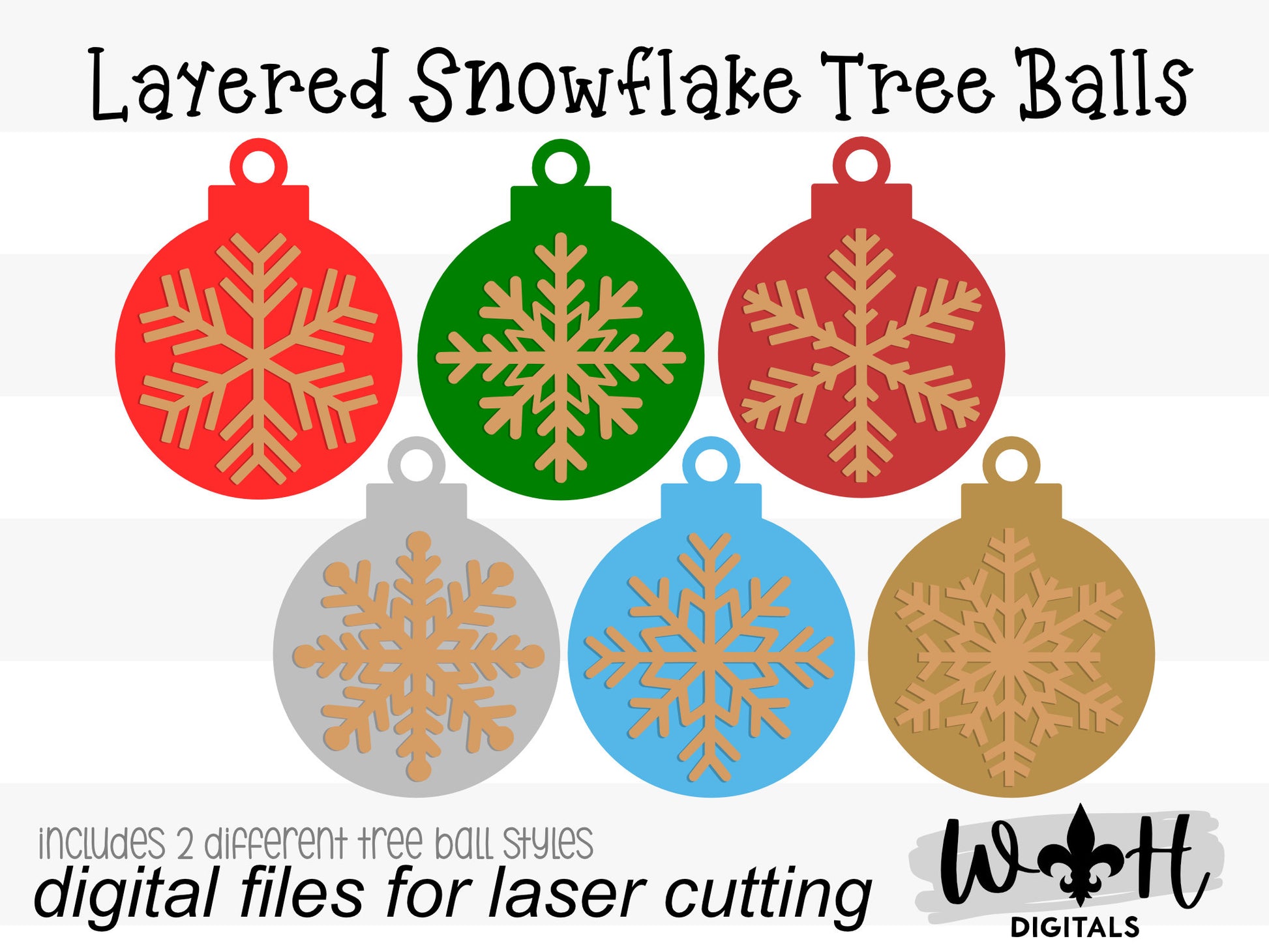 Layered Snowflake Christmas Tree Balls Set - DIY Decoupage Ornaments and Tags - Quick Cut File For Glowforge Lasers - Digital SVG File