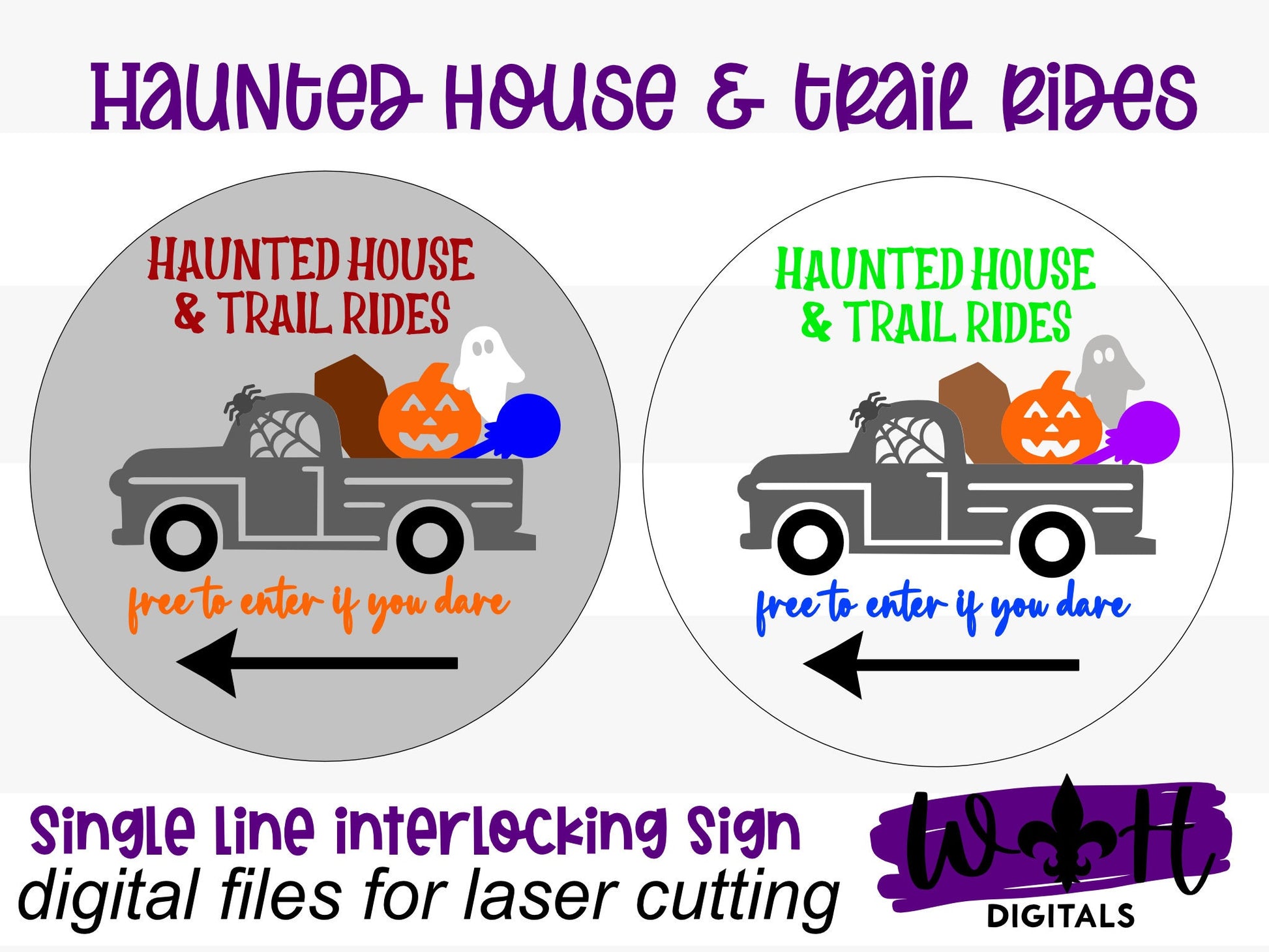 Haunted House and Trail Rides Halloween Round - Seasonal Sign Making and DIY Kits - Cut File For Glowforge Lasers - Digital SVG File