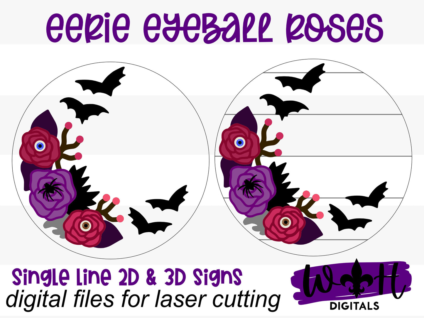 Eerie Eyeball Roses Halloween Door Hanger Round - Seasonal Sign Making Floral and DIY Kits - Cut File For Glowforge Laser - Digital SVG File