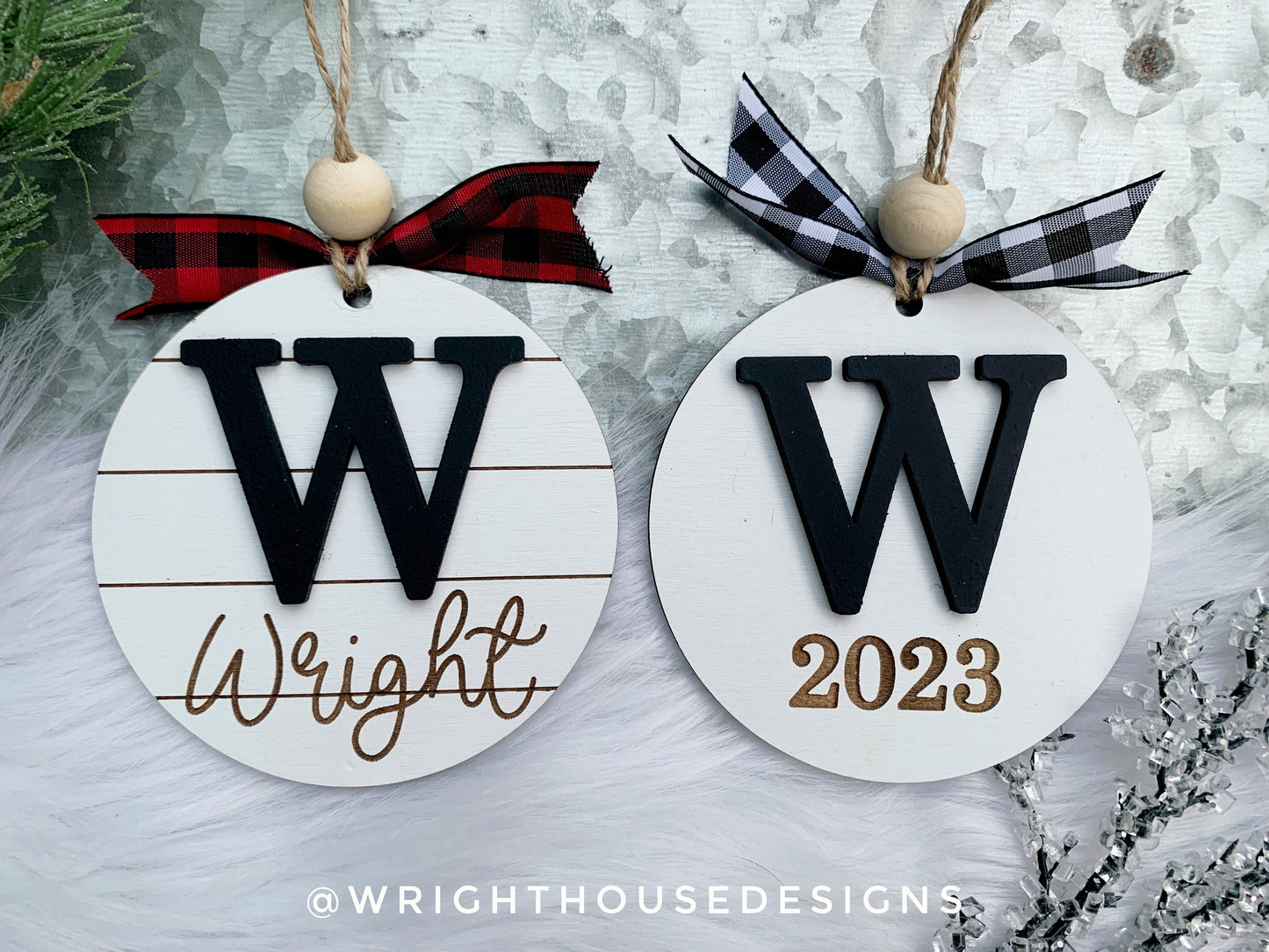 Personalized Initial and Year Christmas Ornaments - Engraved Personalizable Shiplap Ornaments - Cut File For Glowforge - Digital SVG File