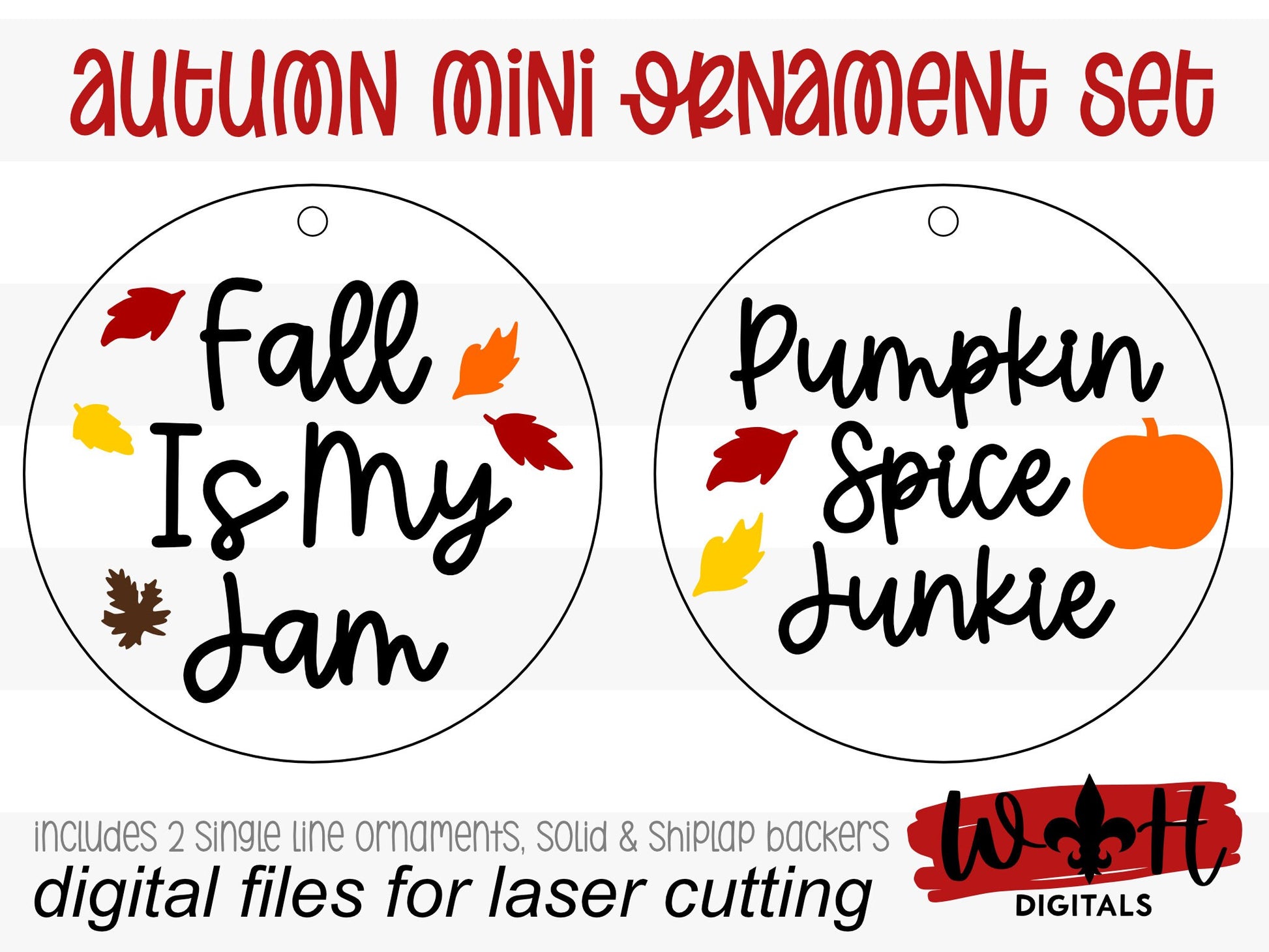 Fall is My Jam Pumpkin Spice Junkie Fall Traditions Mini Ornament Set - Files for Cutting Machines and Glowforge Lasers - Digital SVG File