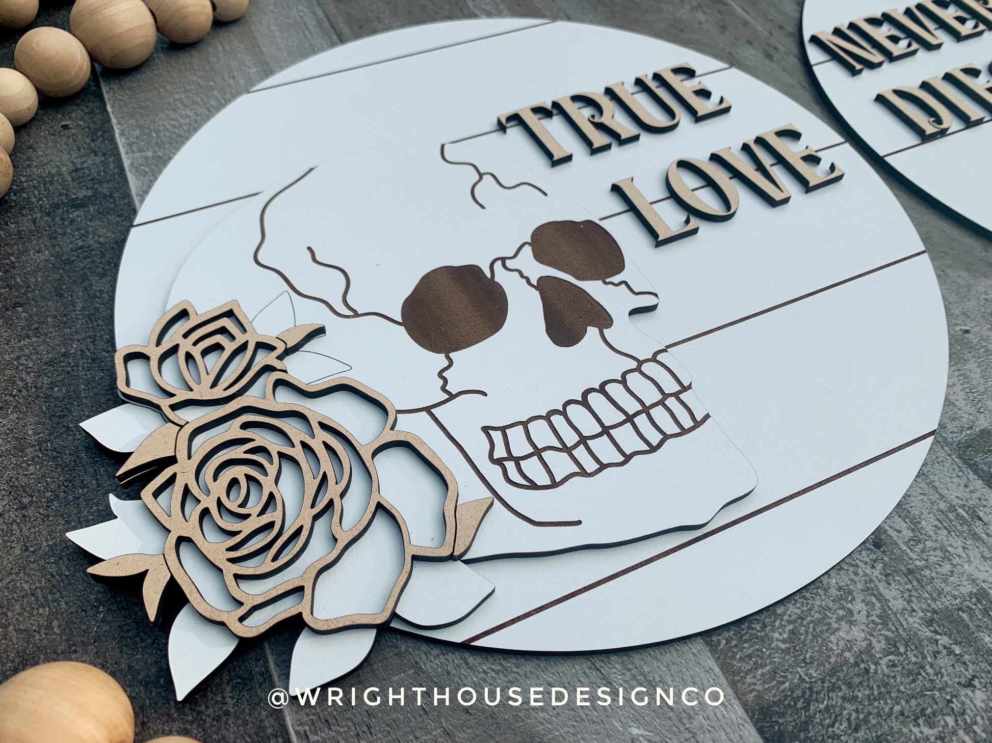 Steampunk Skulls True Love Never Dies Halloween Rounds - Seasonal Sign Making and DIY Kits - Cut File For Glowforge Laser - Digital SVG File