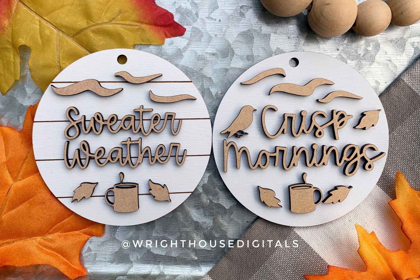 Sweater Weather and Crisp Mornings Fall Traditions Mini Ornament Set - Files for Cutting Machines and Glowforge Lasers - Digital SVG File
