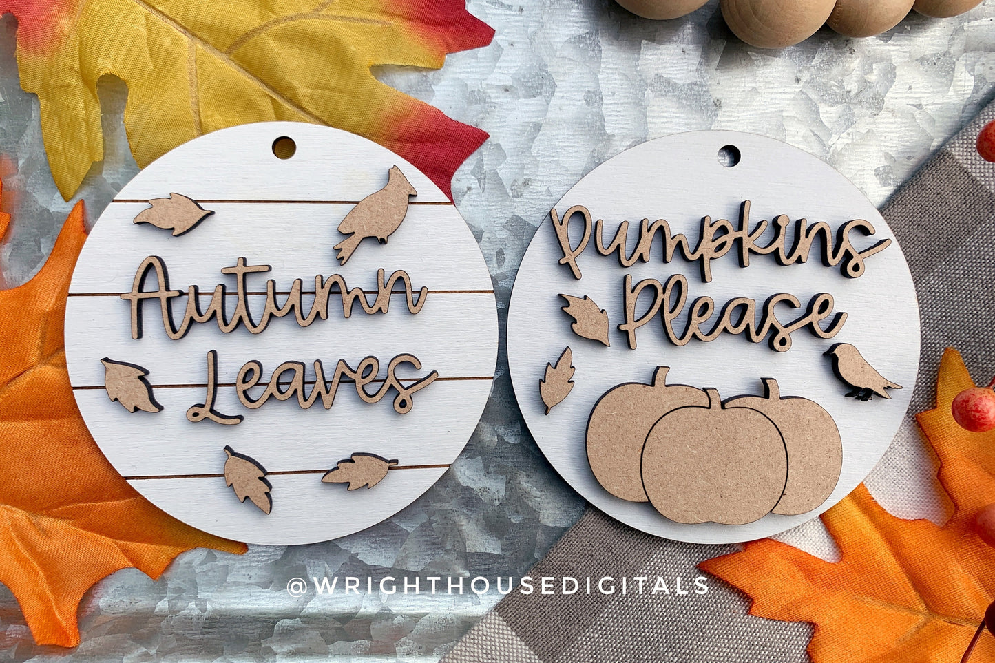 Autumn Leaves and Pumpkins Please Fall Traditions Mini Ornament Set - Files for Cutting Machines and Glowforge Lasers - Digital SVG File