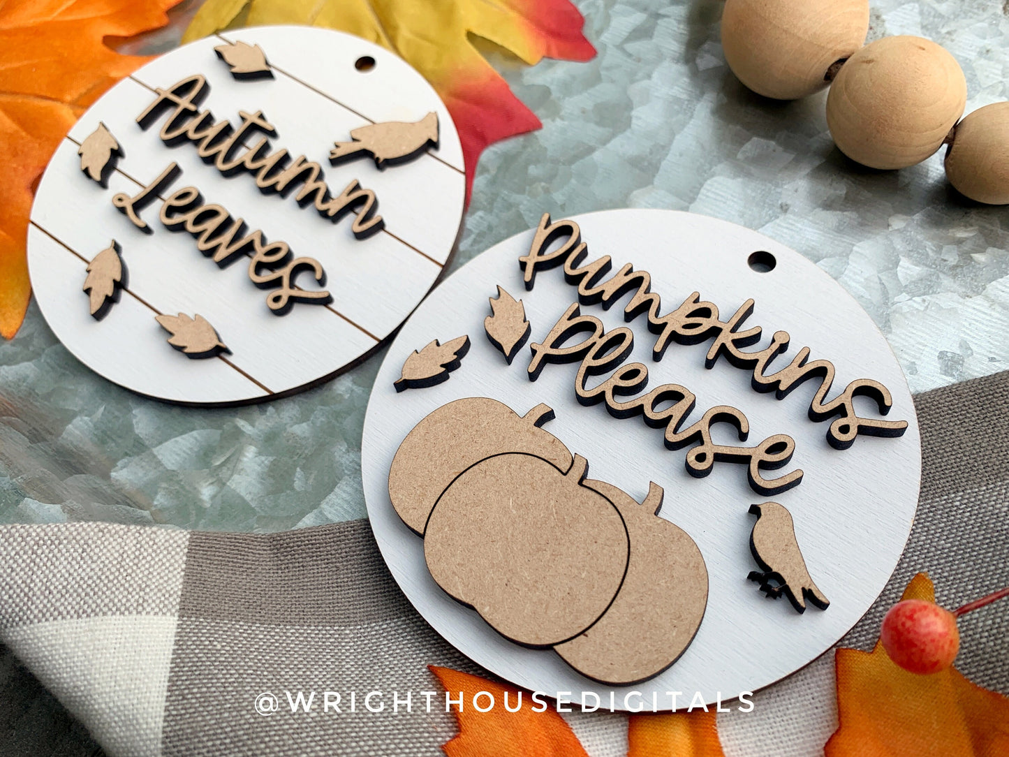 Autumn Leaves and Pumpkins Please Fall Traditions Mini Ornament Set - Files for Cutting Machines and Glowforge Lasers - Digital SVG File