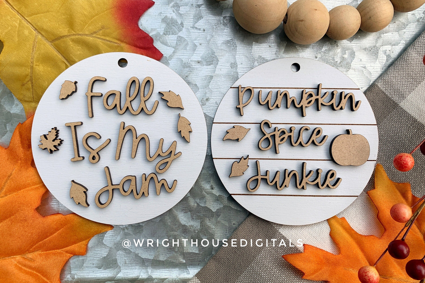 Fall is My Jam Pumpkin Spice Junkie Fall Traditions Mini Ornament Set - Files for Cutting Machines and Glowforge Lasers - Digital SVG File