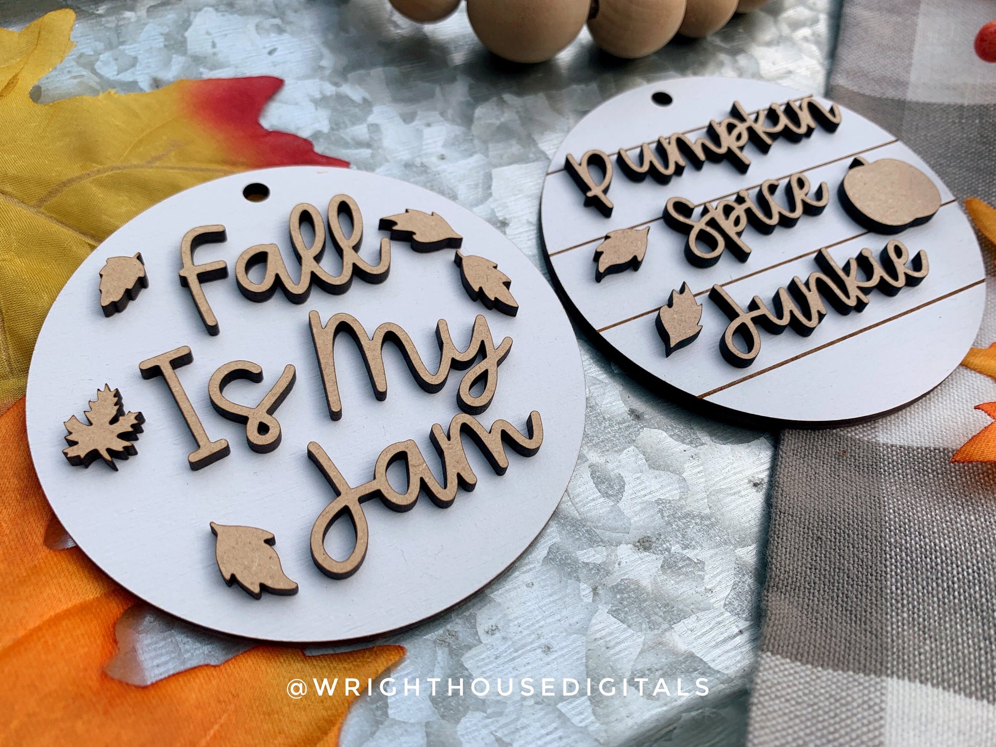 Fall is My Jam Pumpkin Spice Junkie Fall Traditions Mini Ornament Set - Files for Cutting Machines and Glowforge Lasers - Digital SVG File