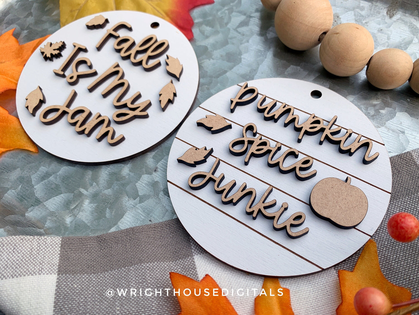 Fall is My Jam Pumpkin Spice Junkie Fall Traditions Mini Ornament Set - Files for Cutting Machines and Glowforge Lasers - Digital SVG File