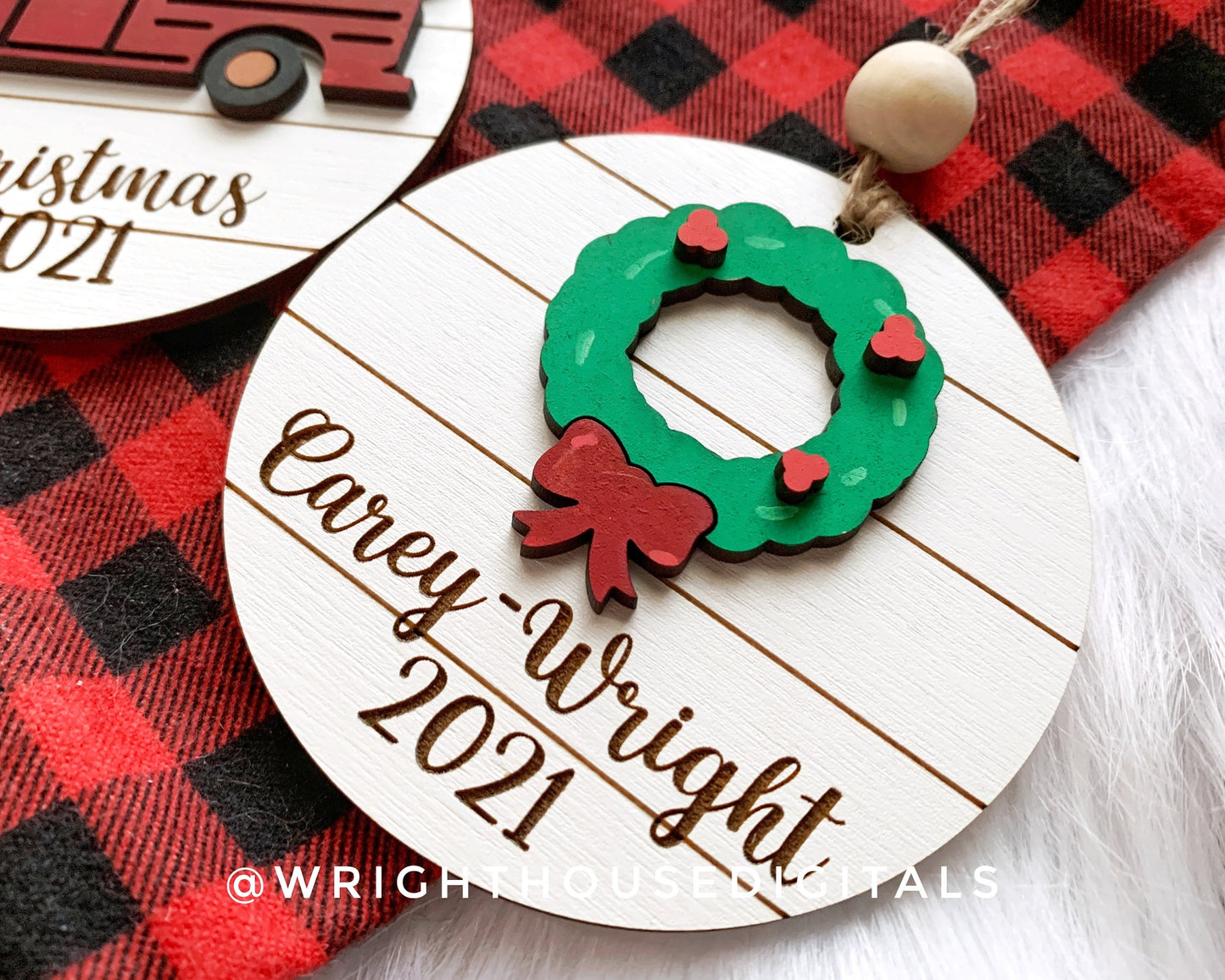 Holiday Icons Vintage Truck and Holly Wreath - Modern Farmhouse Mini Ornament Set - Personalizable Cut File For Glowforge - Digital SVG File