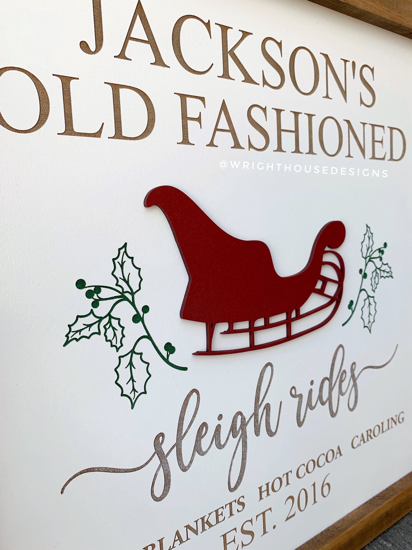 Old Fashioned Sleigh Rides - Coffee Bar Sign - Seasonal Home and Kitchen Decor - Winter Cottagecore Framed Wall Art - Christmas Decorations