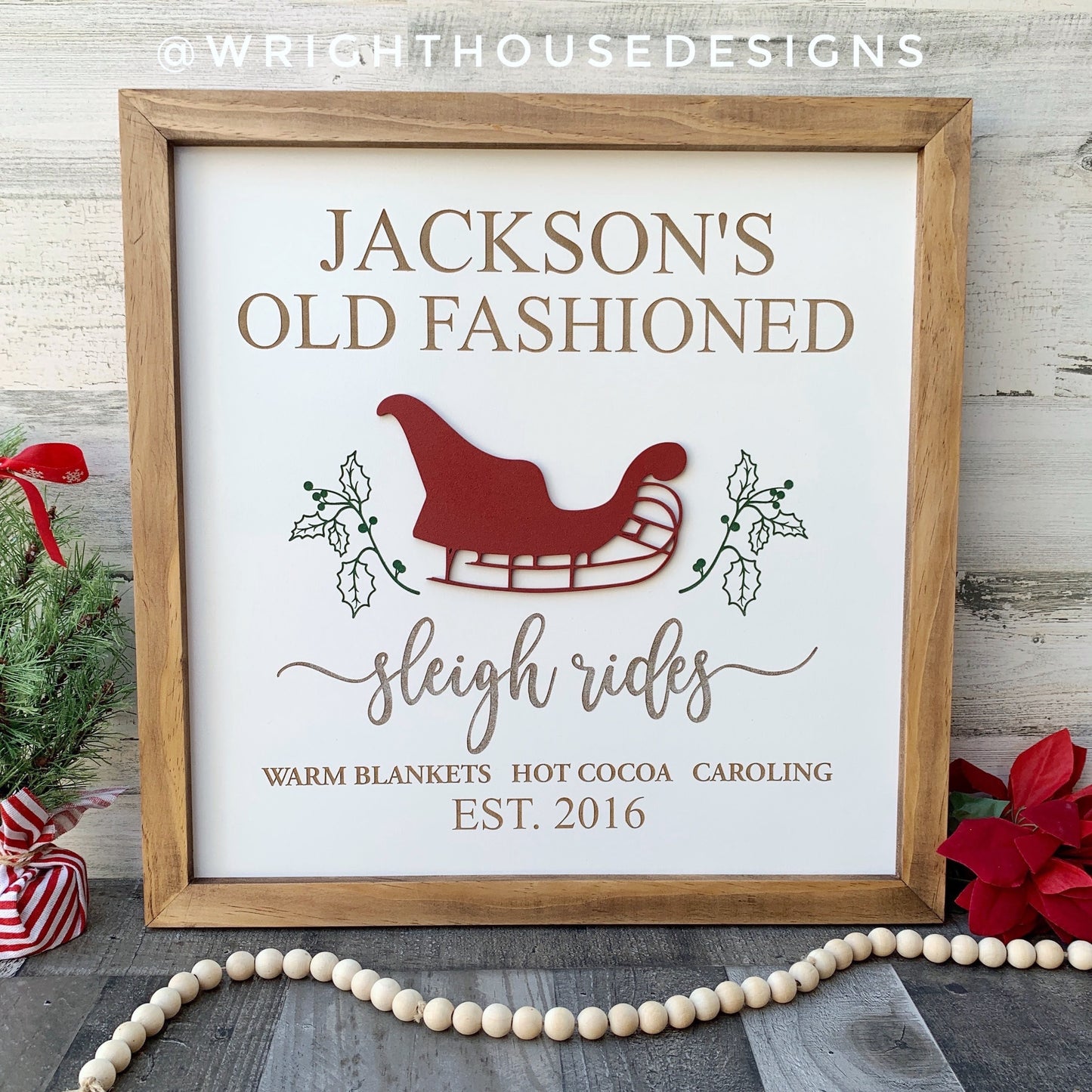 Old Fashioned Sleigh Rides - Coffee Bar Sign - Seasonal Home and Kitchen Decor - Winter Cottagecore Framed Wall Art - Christmas Decorations