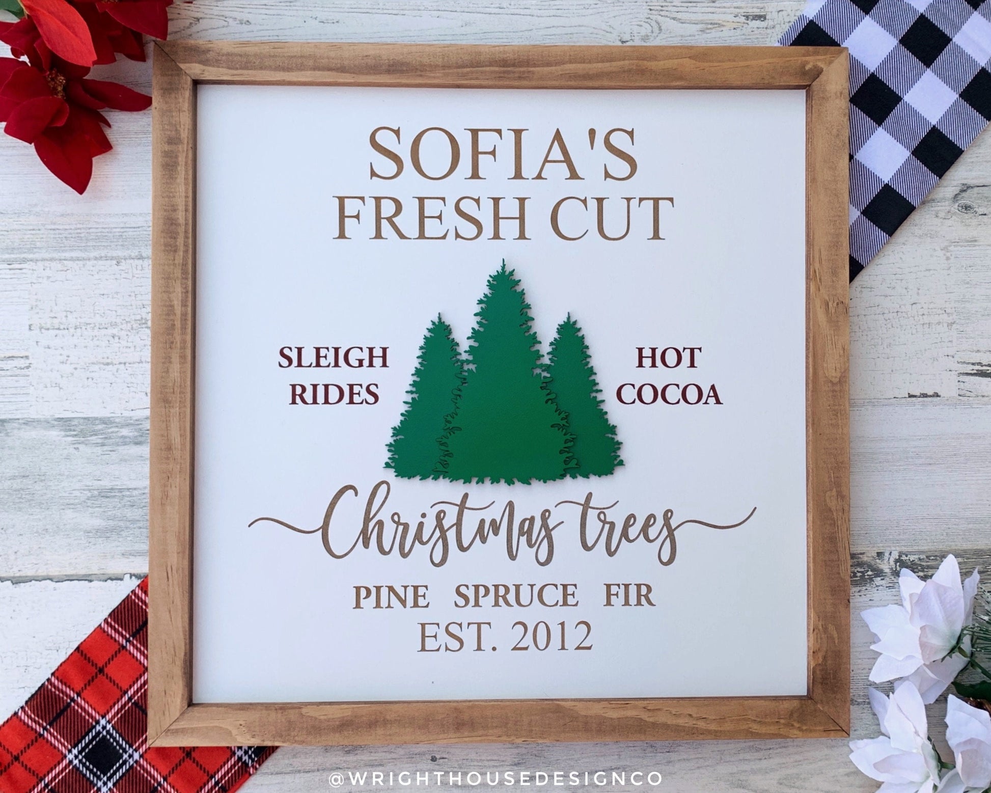 Fresh Cut Christmas Trees - Coffee Bar Sign - Seasonal Home and Kitchen Decor - Winter Cottagecore Framed Wall Art - Holiday Decorations