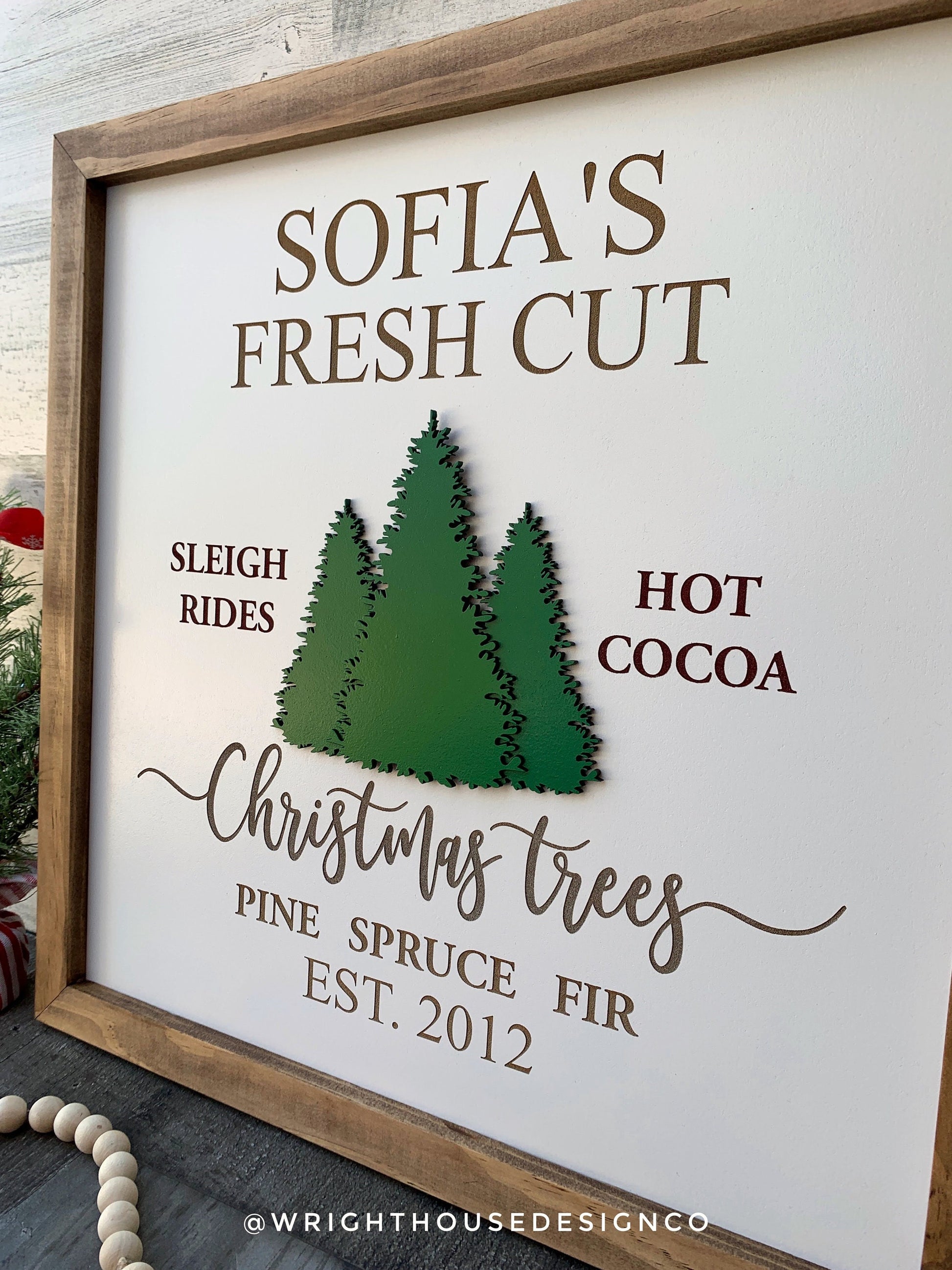 Fresh Cut Christmas Trees - Coffee Bar Sign - Seasonal Home and Kitchen Decor - Winter Cottagecore Framed Wall Art - Holiday Decorations