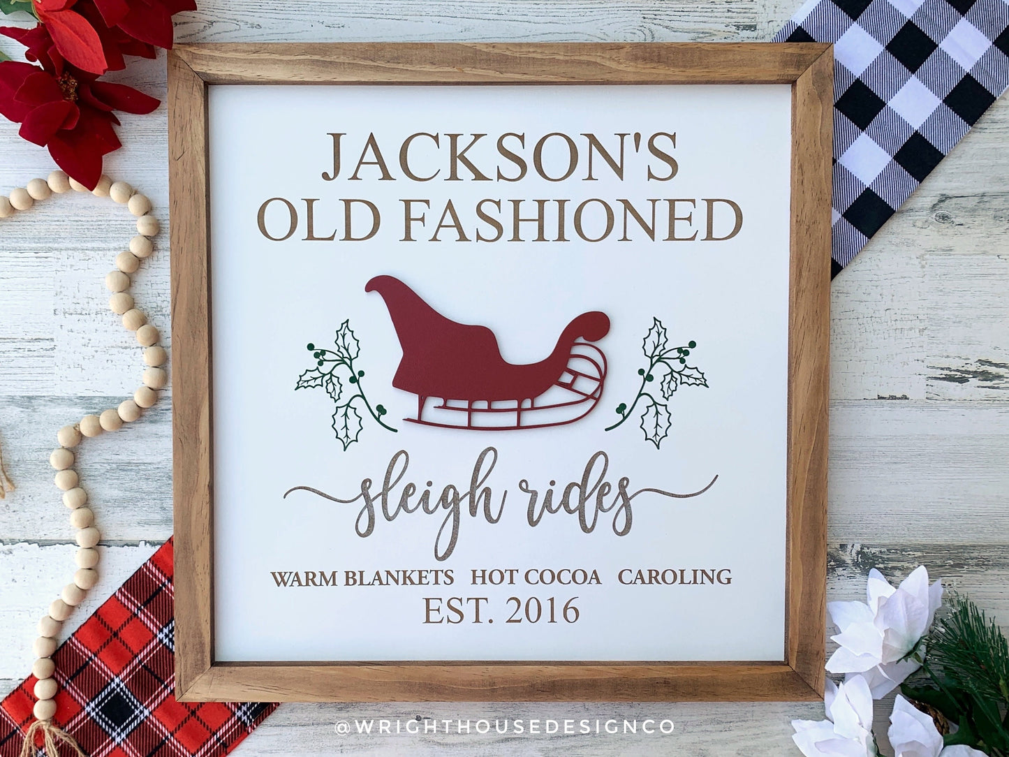 Old Fashioned Sleigh Rides - Coffee Bar Sign - Seasonal Home and Kitchen Decor - Winter Cottagecore Framed Wall Art - Christmas Decorations