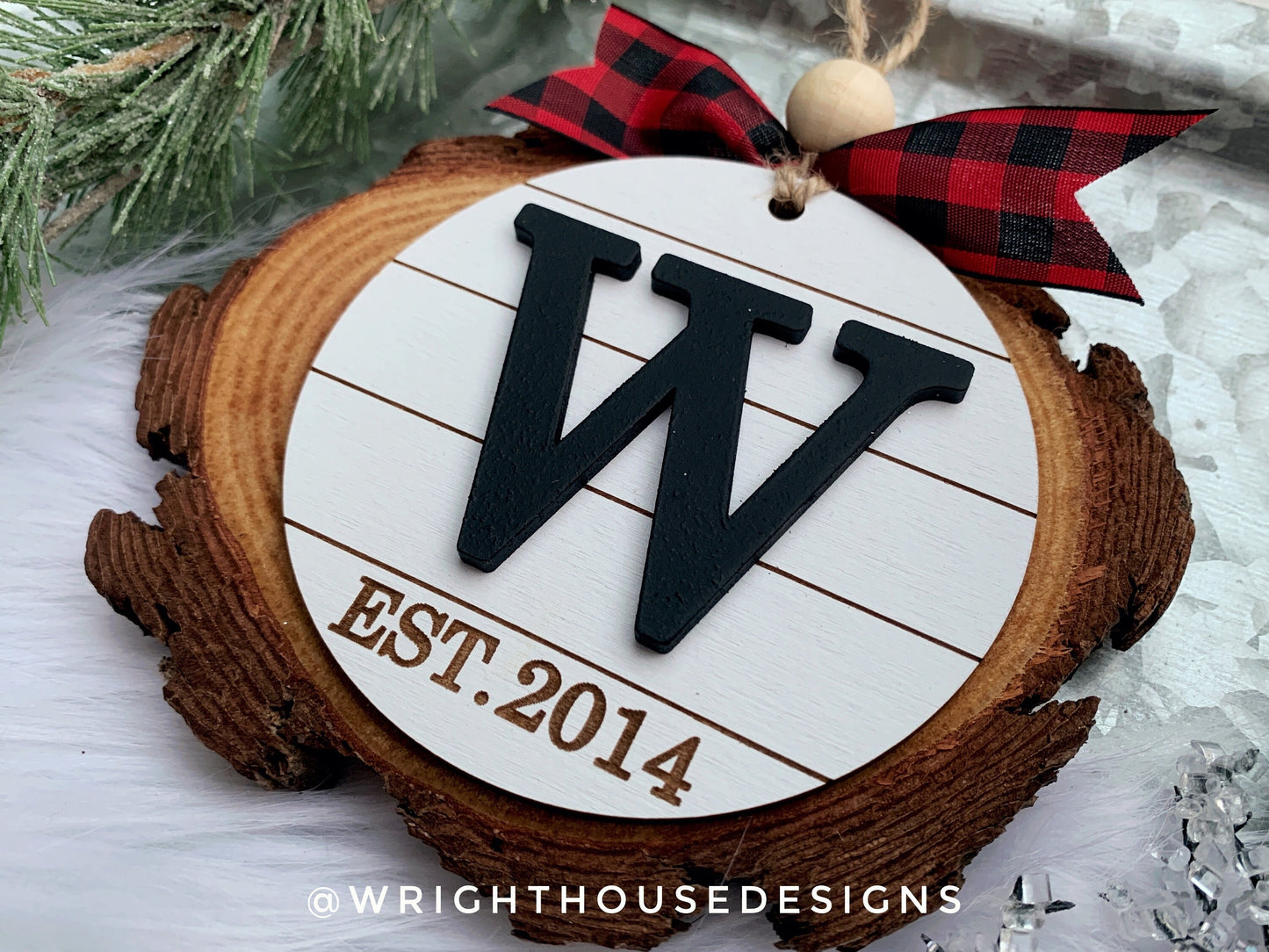 Established Year and Initial Shiplap Ornament Set - Engraved Personalizable Christmas Ornaments - Cut File For Glowforge - Digital SVG File