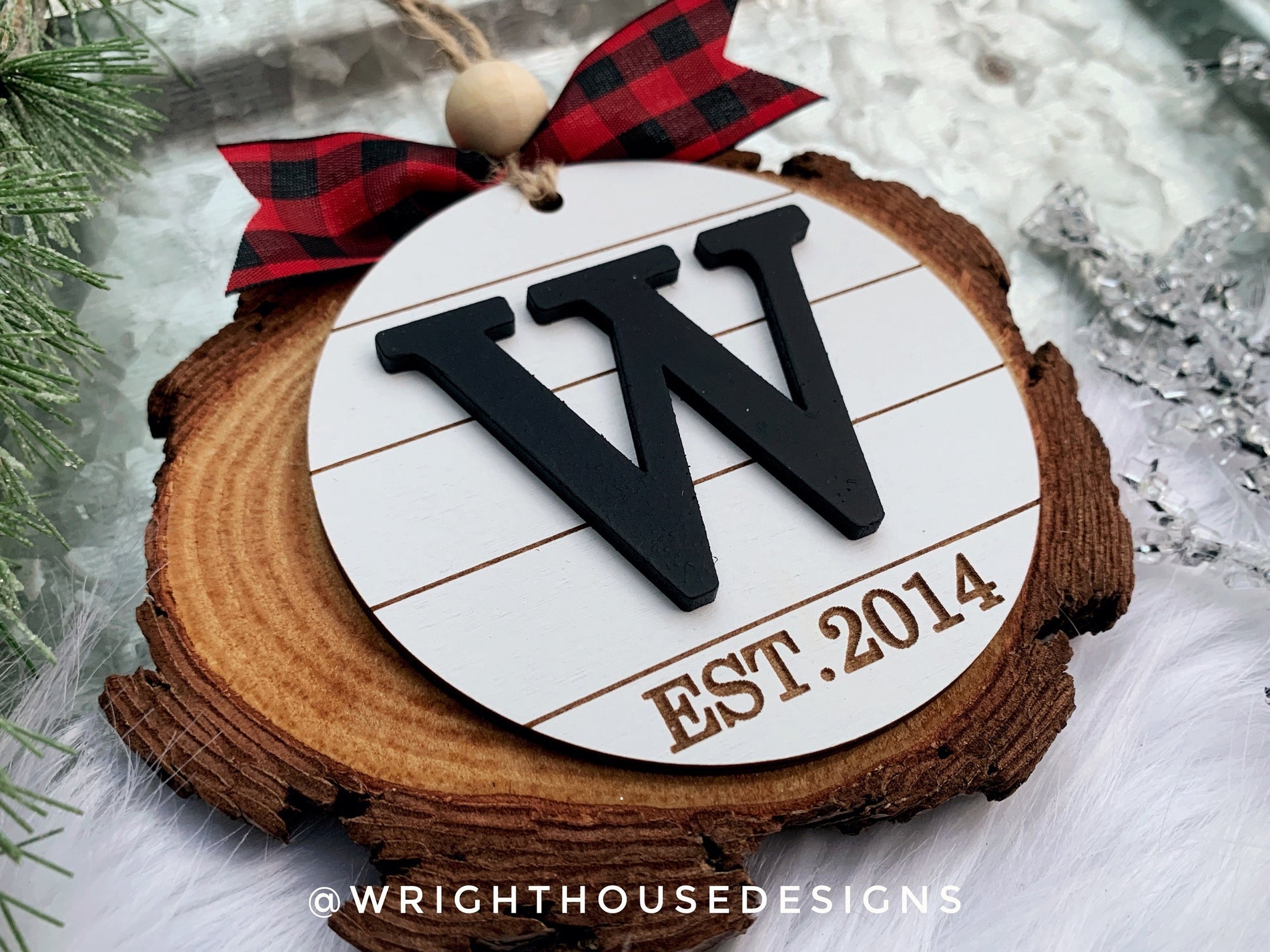 Established Year and Initial Shiplap Ornament Set - Engraved Personalizable Christmas Ornaments - Cut File For Glowforge - Digital SVG File