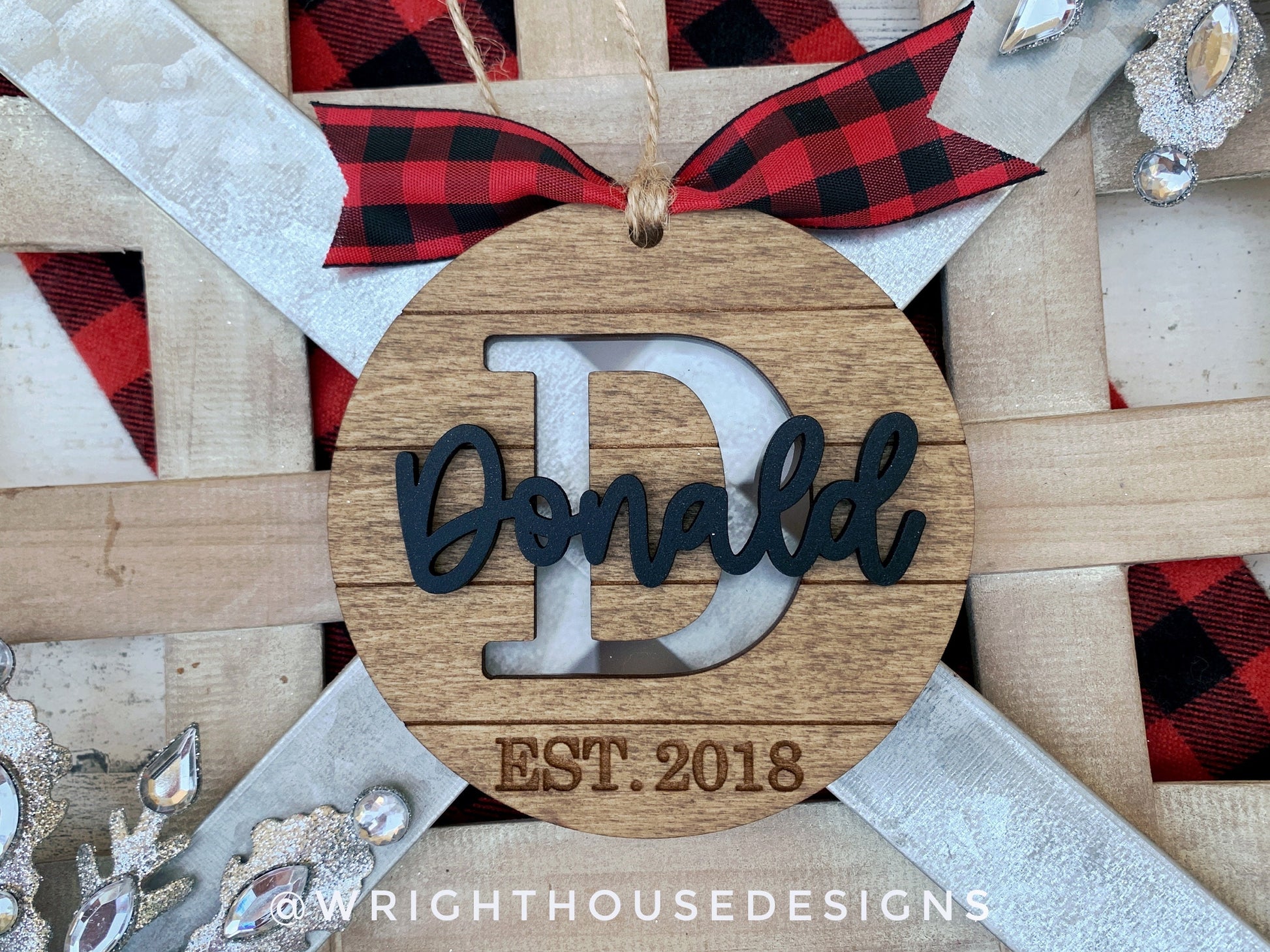 Layered Shiplap Initial Ornament Set - Engraved Personalizable Farmhouse Christmas Ornaments - Cut File For Glowforge - Digital SVG File