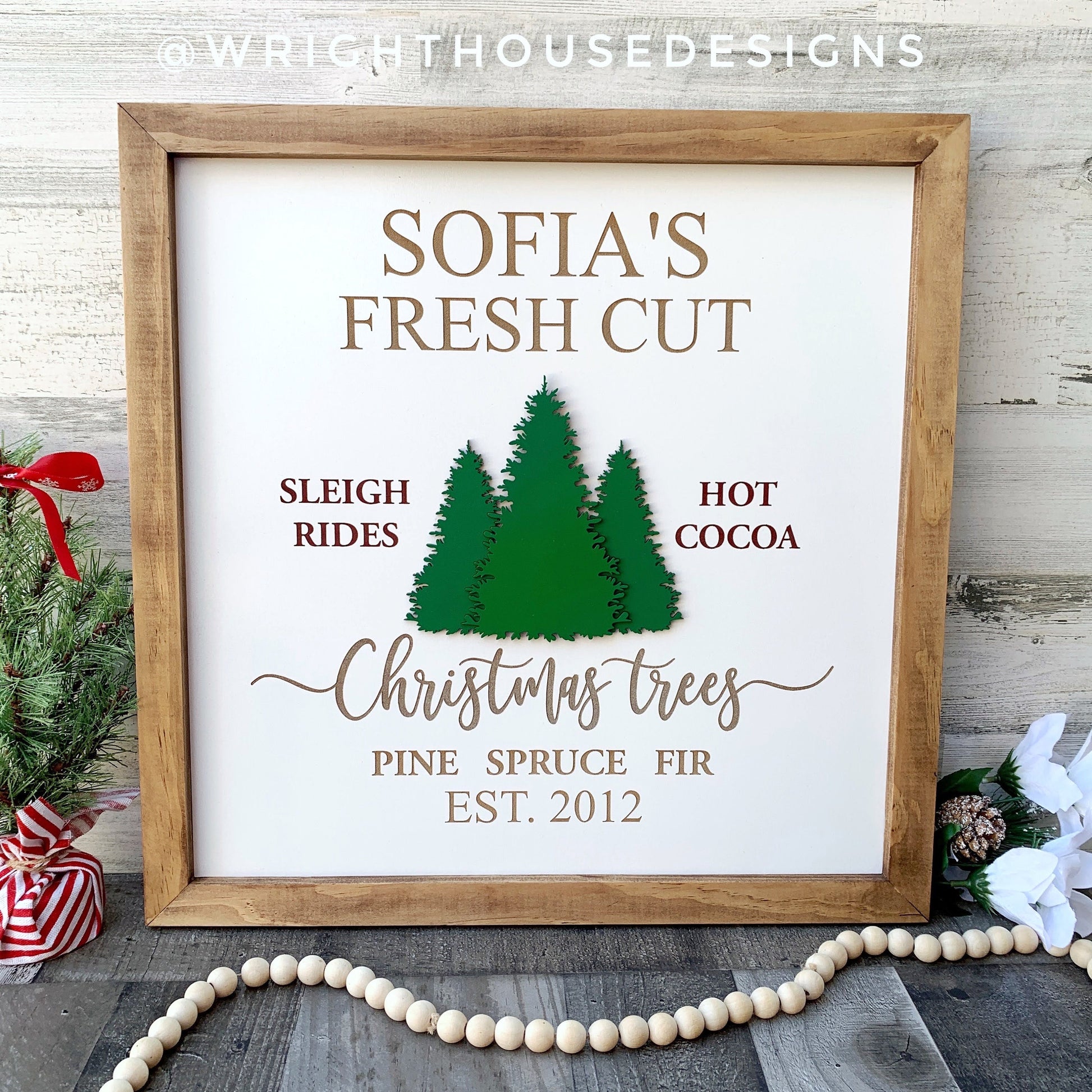 Fresh Cut Christmas Trees - Coffee Bar Sign - Seasonal Home and Kitchen Decor - Winter Cottagecore Framed Wall Art - Holiday Decorations