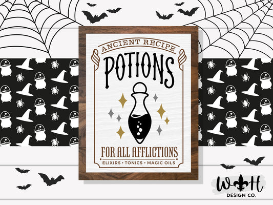 Ancient Recipe Potions - Kitchen Witch Alchemy Wall Sign - Halloween Coffee Bar Sign - Dark Academia Cottagecore Home Decor - Goth Wall Art