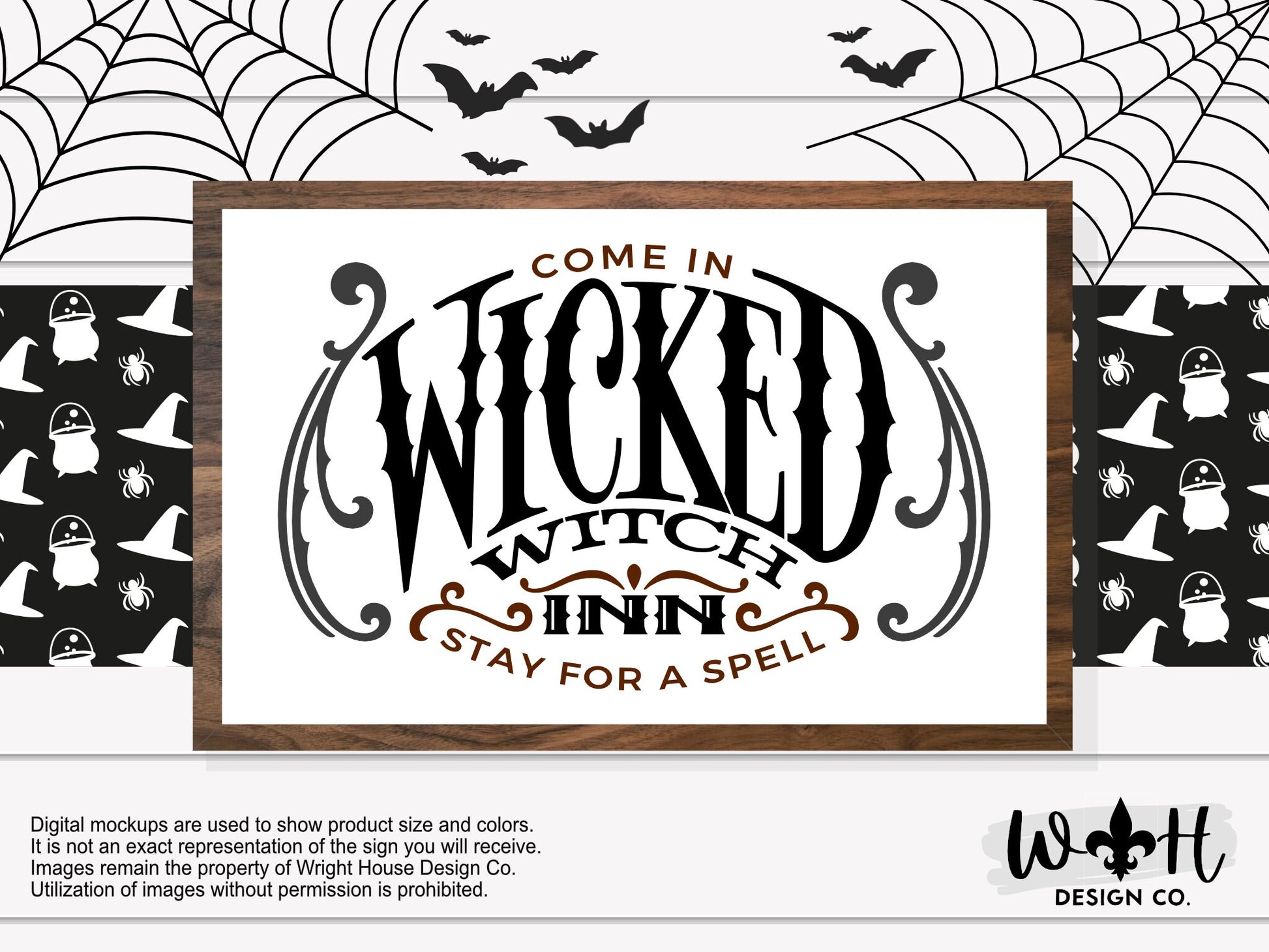 Wicked Witch Inn - Witchy Wall Sign - Wooden Coffee Station Sign - Dark Academia - Modern Farmhouse Halloween Decor - Framed Goth Wall Art