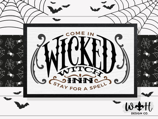 Wicked Witch Inn - Witchy Wall Sign - Wooden Coffee Station Sign - Dark Academia - Modern Farmhouse Halloween Decor - Framed Goth Wall Art