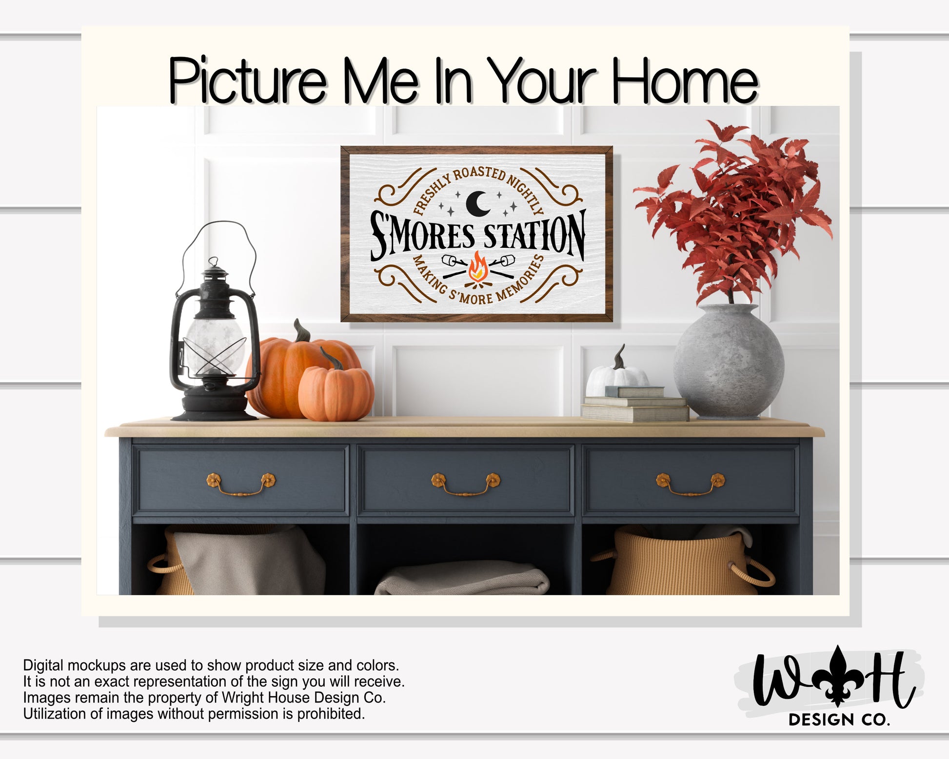 Campfire S’mores Station - Seasonal Fall Coffee Bar Sign - Country Farmhouse Home and Kitchen Decor - Autumn Cottagecore - Framed Wall Art
