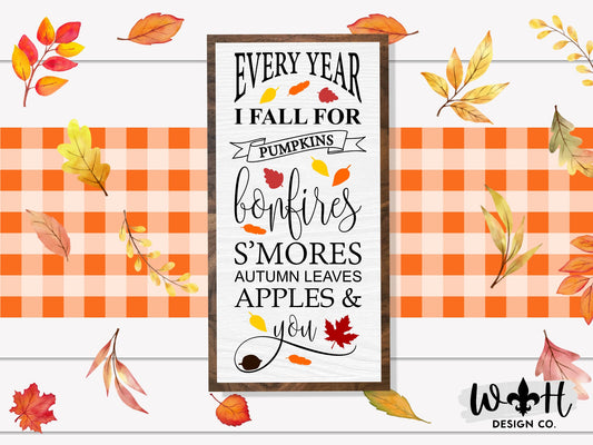 Every Year I Fall For You - Couples Coffee Bar Sign - Country Cottagecore - Farmhouse Home Decor - Living Room Decor - Seasonal Wall Art