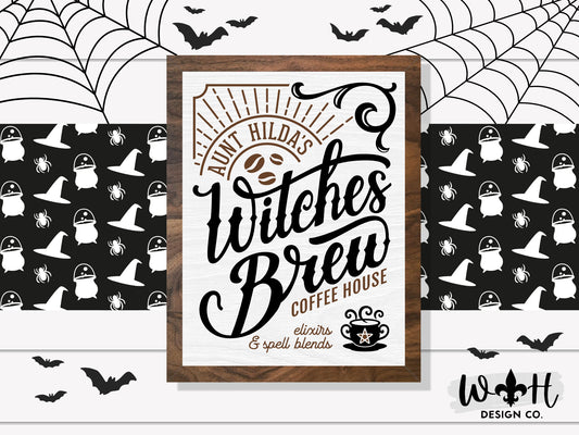 Witches Brew Coffee House - Kitchen Witch Wall Sign - Halloween Coffee Station Sign - Dark Academia Cottagecore Home Decor - Goth Wall Art