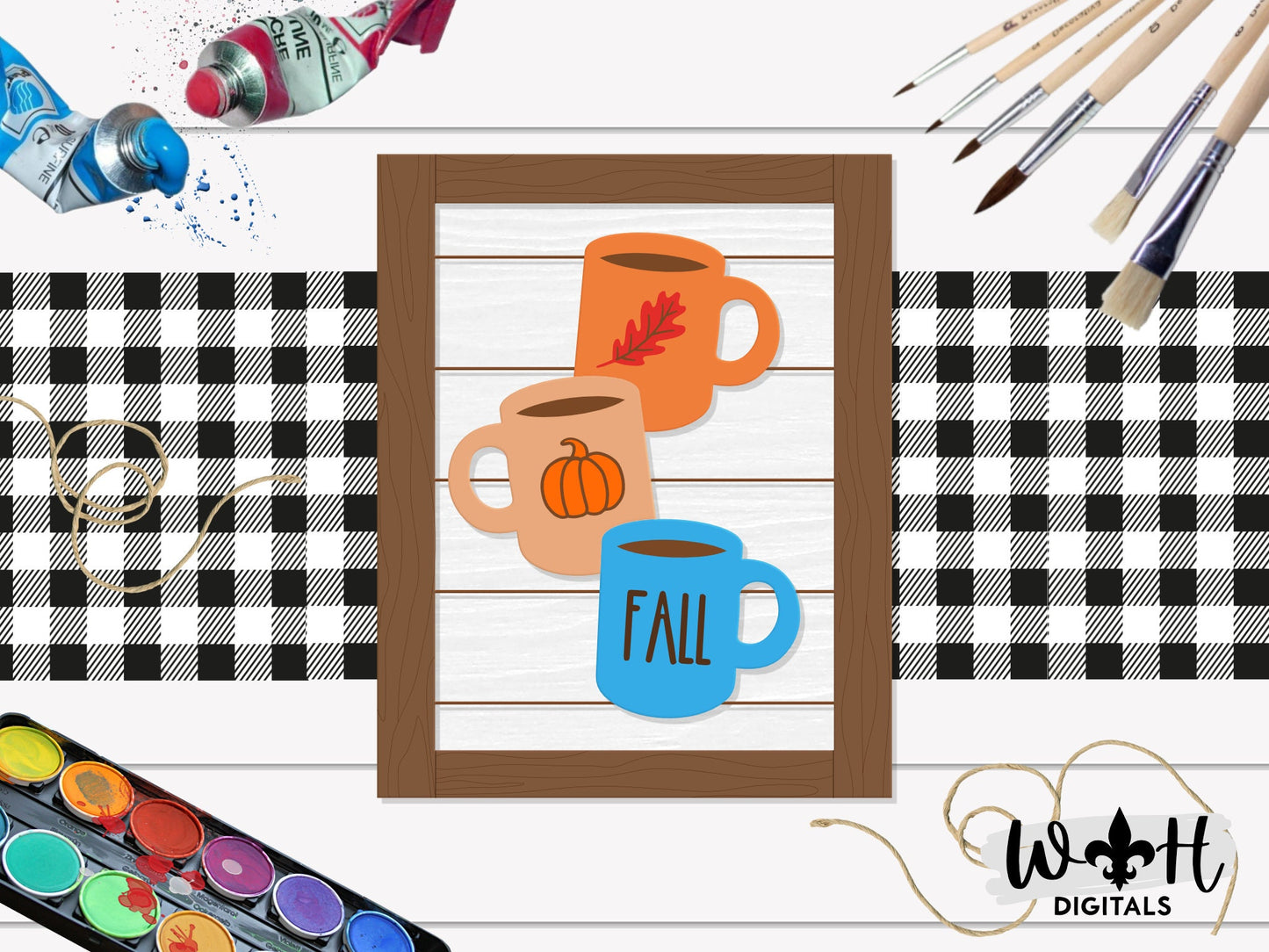 Fall Stacked Coffee Mugs Farmhouse Frame Sign - Autumn Tiered Tray Decor and DIY Kits - Cut File For Glowforge Lasers - Digital SVG File