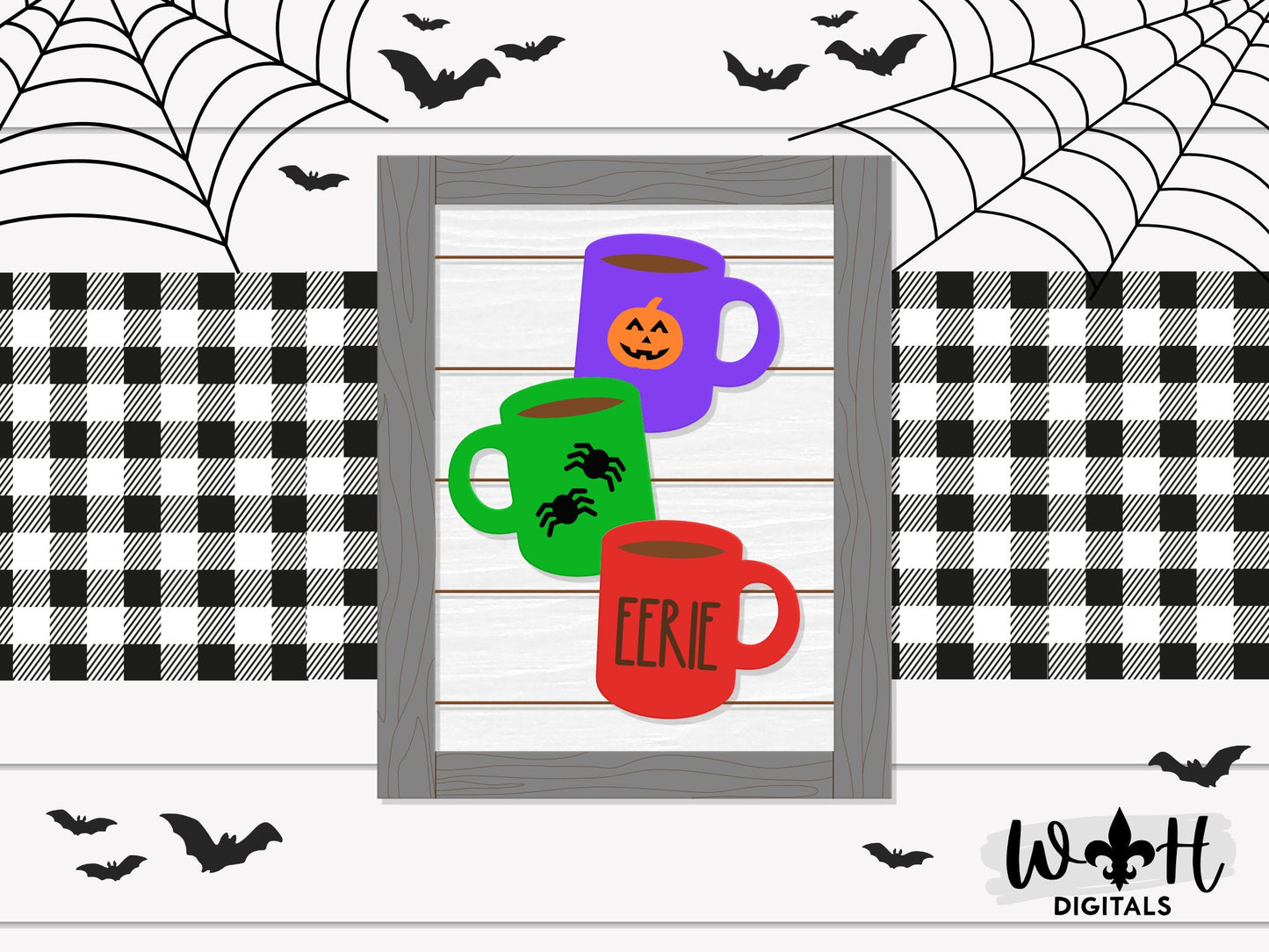 Eerie Stacked Coffee Mugs Farmhouse Frame Sign - Halloween Tiered Tray Decor and DIY Kits - Cut File For Glowforge Lasers - Digital SVG File