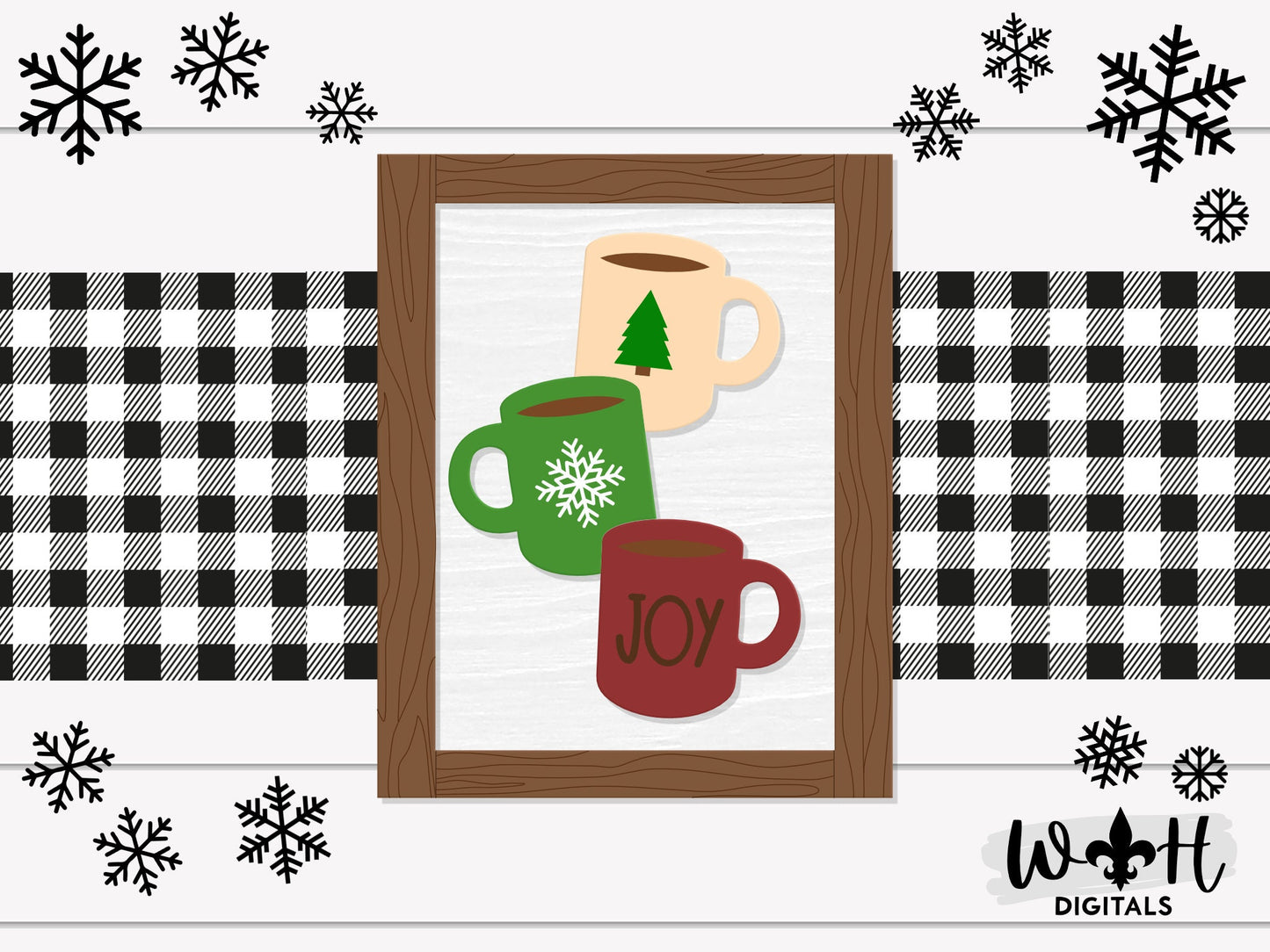 Christmas Stacked Coffee Mugs Farmhouse Frame Sign Bundle - Tiered Tray Decor and DIY Kits - Cut File For Glowforge Laser - Digital SVG File