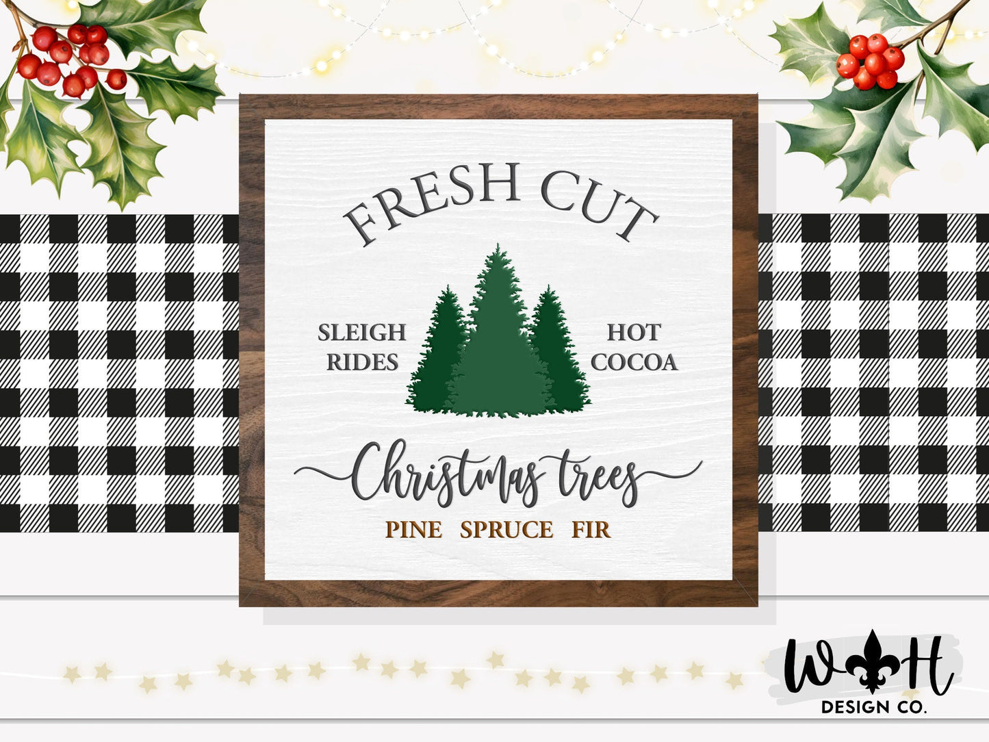 Fresh Cut Christmas Trees - Coffee Bar Sign - Seasonal Home and Kitchen Decor - Winter Cottagecore Framed Wall Art - Holiday Decorations