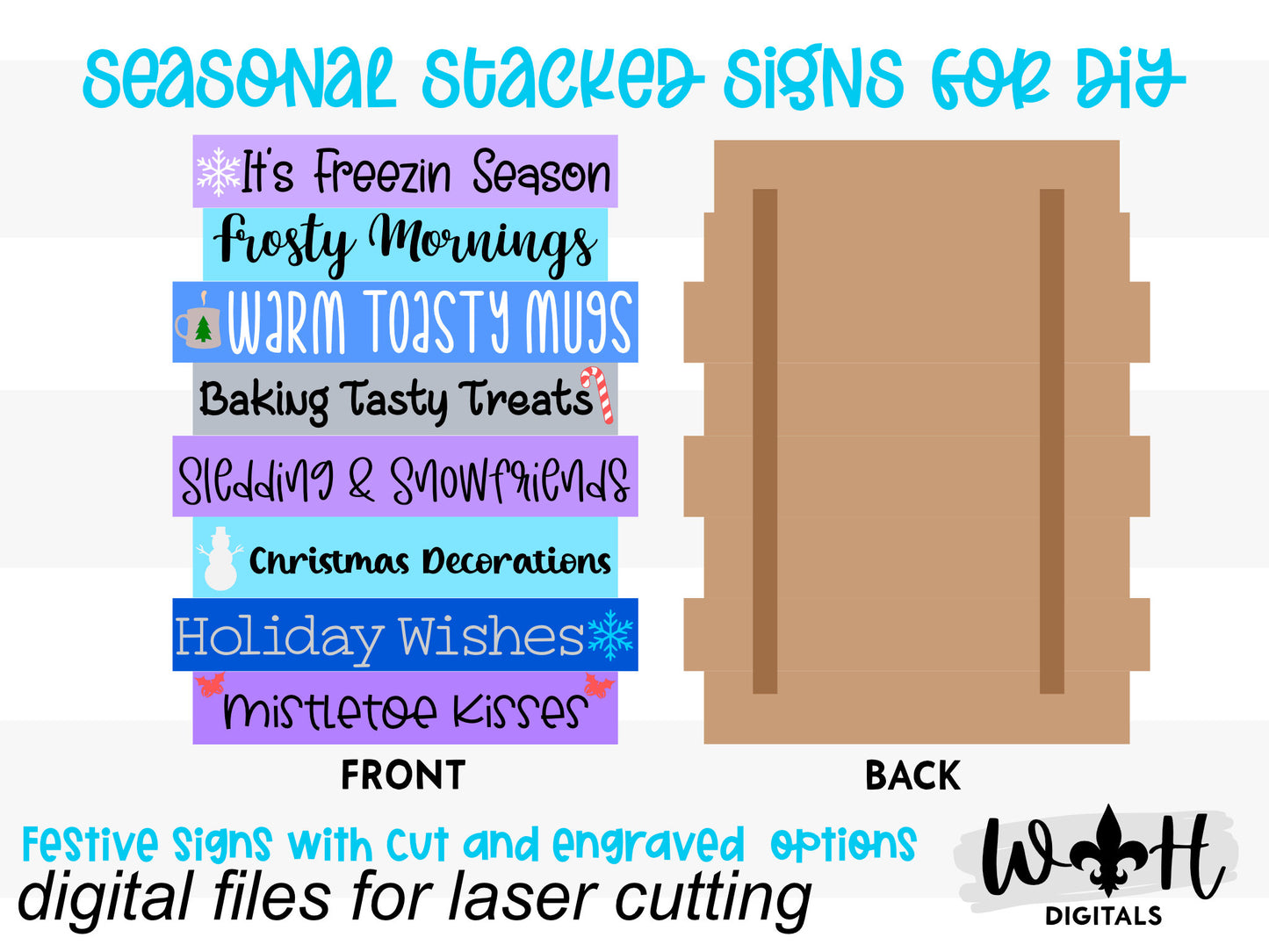 It's Freezin Season Winter Bucket List Stacked Sign - Seasonal Wall Decor and DIY Kits - Cut File For Glowforge Lasers - Digital SVG File