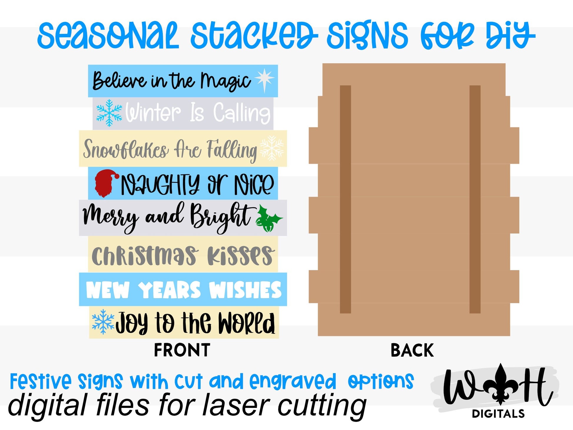 Christmas and Winter Bucket List Stacked Sign Bundle - Seasonal Wall Decor and DIY Kits - Cut File For Glowforge Lasers - Digital SVG File