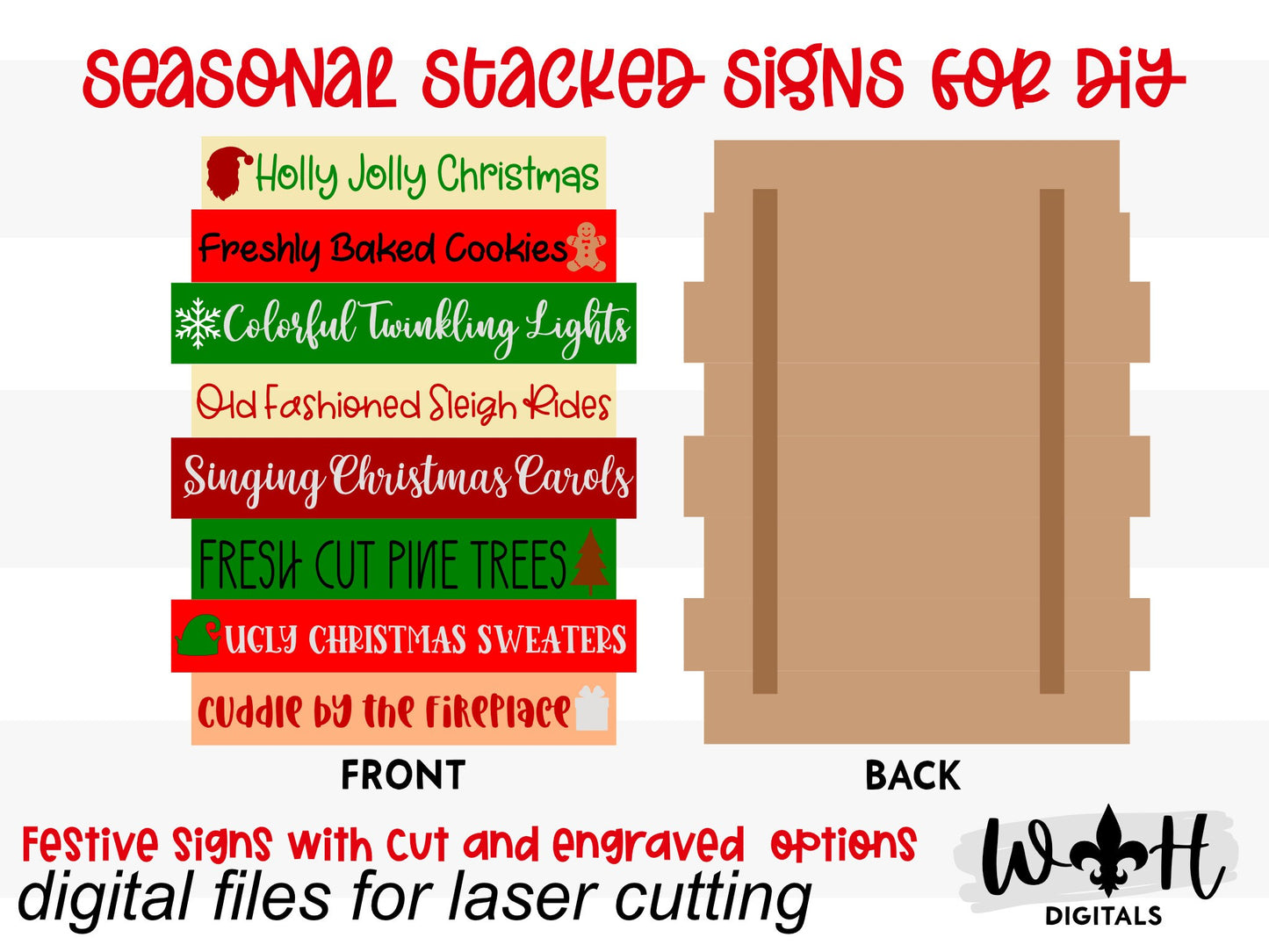 Christmas and Winter Bucket List Stacked Sign Bundle - Seasonal Wall Decor and DIY Kits - Cut File For Glowforge Lasers - Digital SVG File