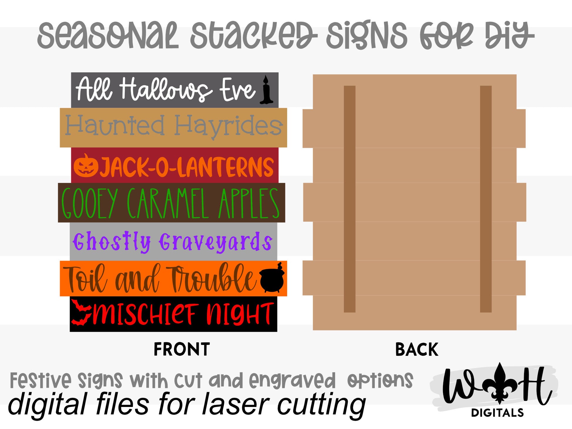 DIGITAL FILE - Happy Halloween - All Hallows Eve - Bucket List Seasonal Stacked Sign Bundle - Laser Cut SVG Files For Glowforge C02 Lasers