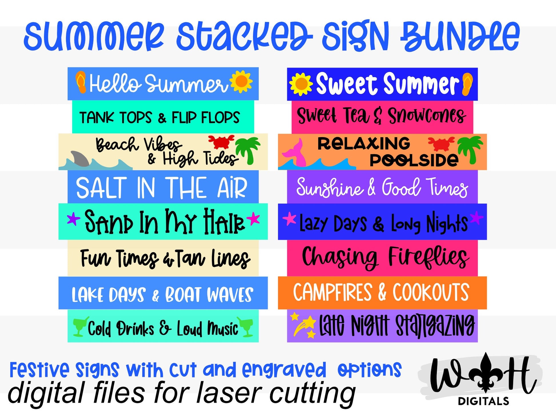 Summer Beach Bucket List Stacked Sign Bundle - Seasonal Wall Decor and DIY Kits - Cut File For Glowforge Lasers - Digital SVG File