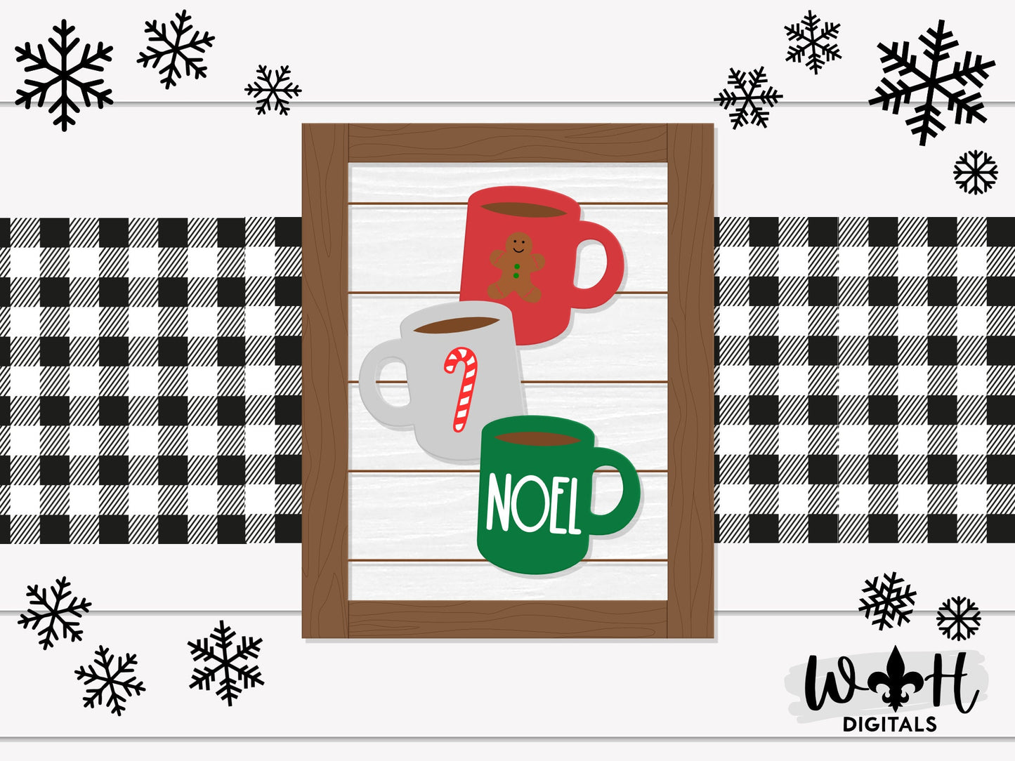 Christmas Stacked Coffee Mugs Farmhouse Frame Sign Bundle - Tiered Tray Decor and DIY Kits - Cut File For Glowforge Laser - Digital SVG File