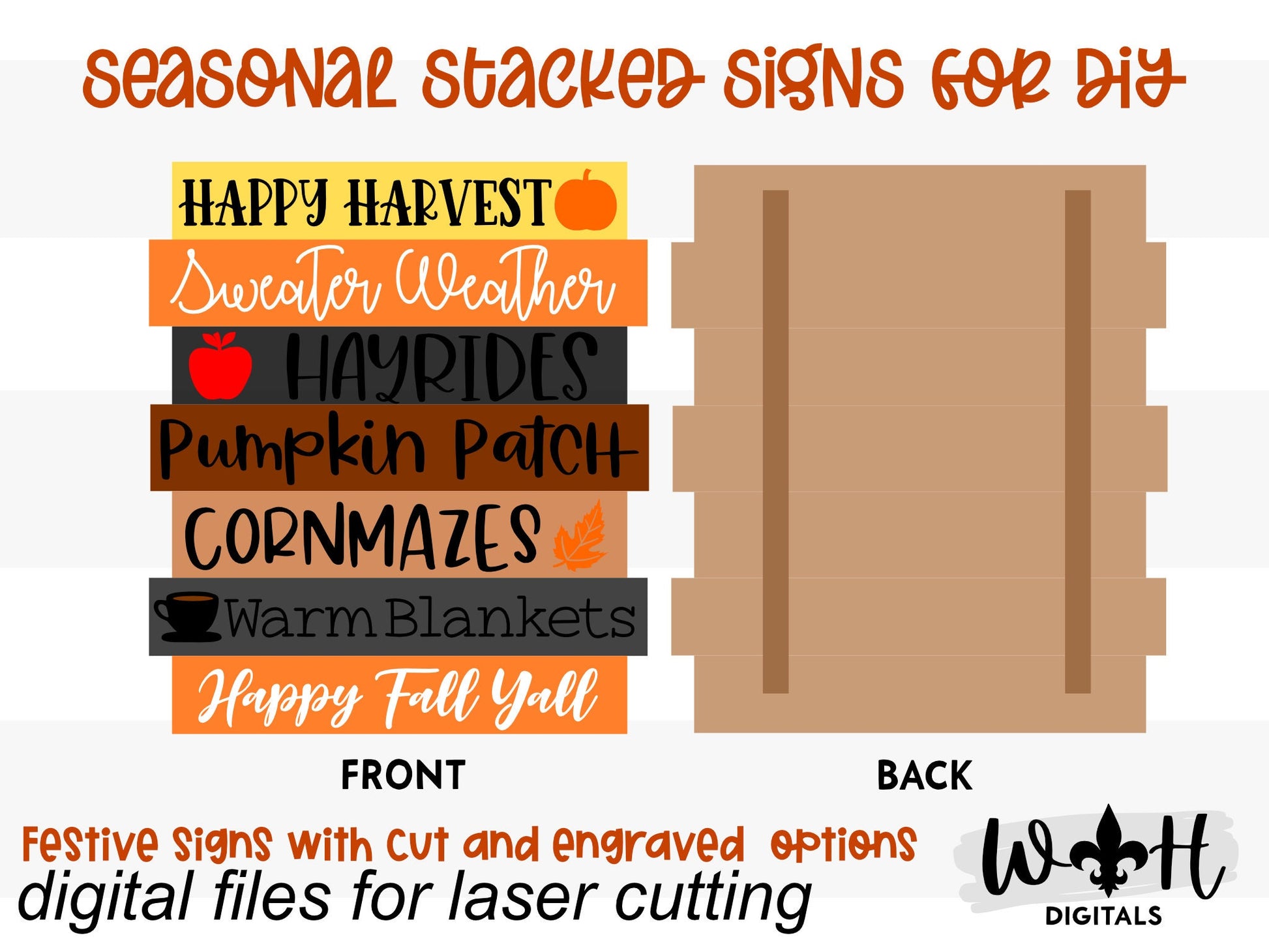 DIGITAL FILE - Happy Harvest - Autumn Bucket List Stacked Sign - Seasonal Diy Sign - Laser Cut SVG Files For Glowforge C02 Lasers