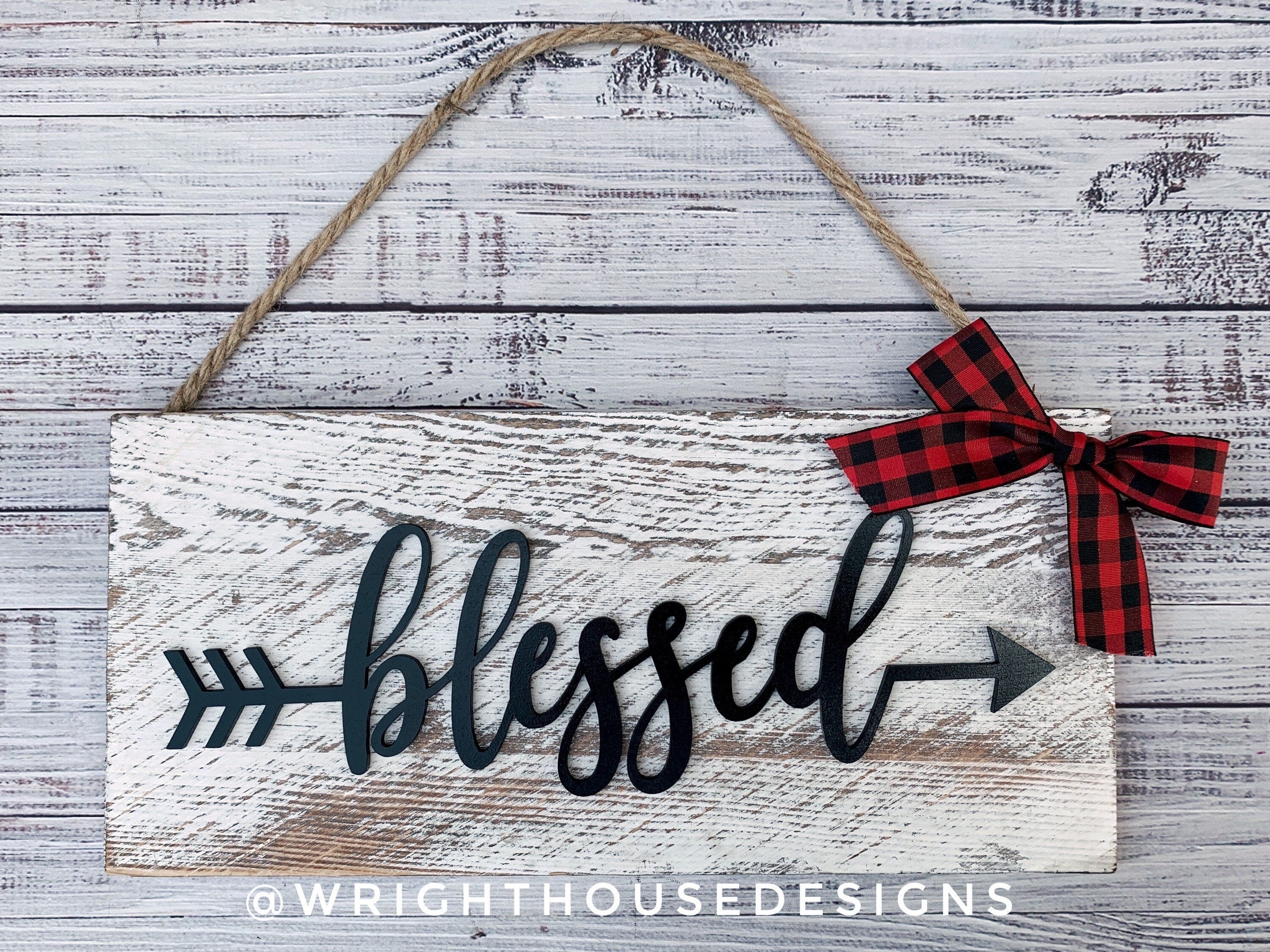 Serenity Arrow Word Art - Rustic Farmhouse - Whitewash Reclaimed Wood Plank Board Sign - Wooden Wall Art - Home Decor and She Shed Signs
