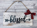 Load image into Gallery viewer, Serenity Arrow Word Art - Rustic Farmhouse - Whitewash Reclaimed Wood Plank Board Sign - Wooden Wall Art - Home Decor and She Shed Signs
