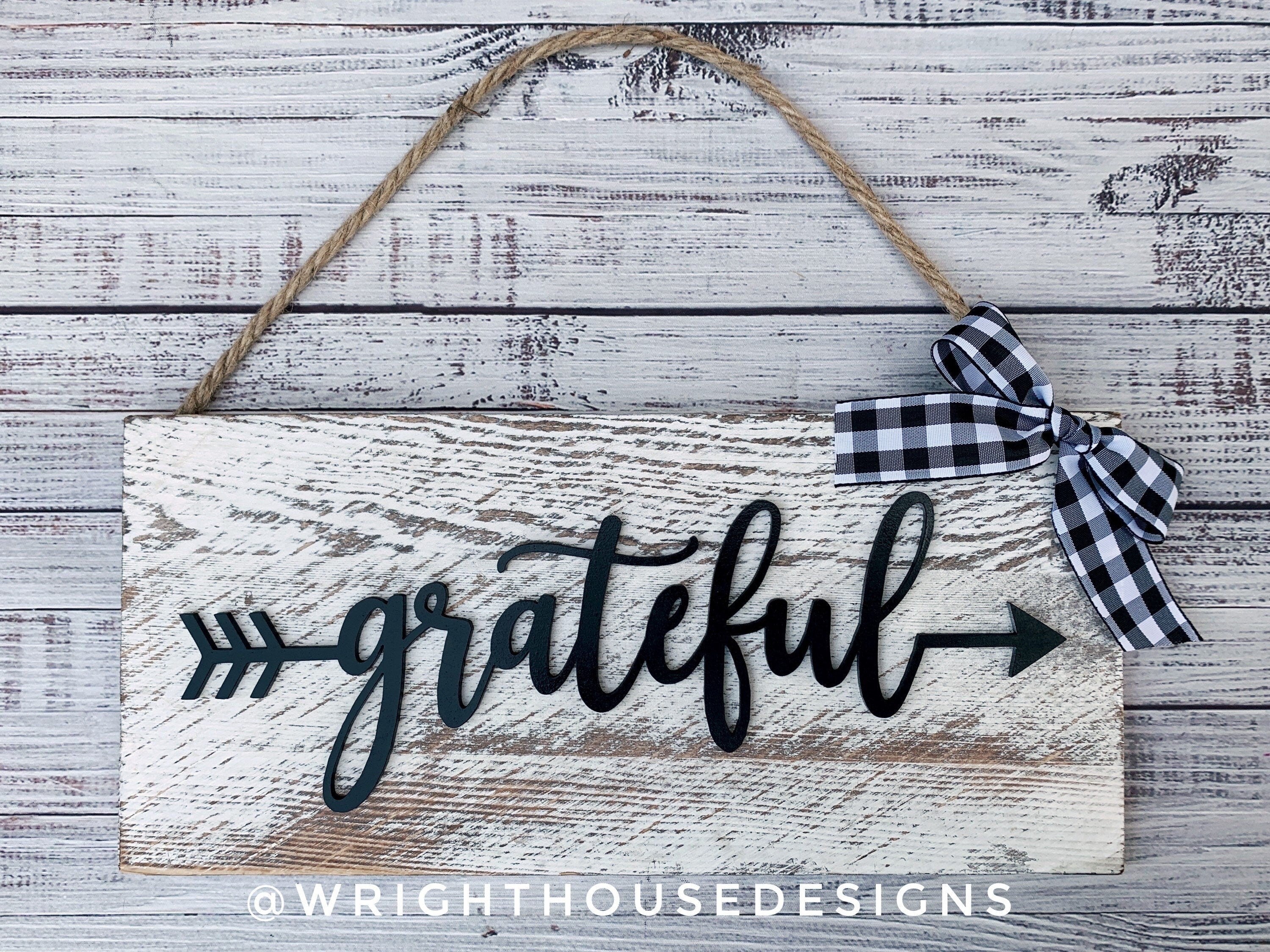 Serenity Arrow Word Art - Rustic Farmhouse - Whitewash Reclaimed Wood Plank Board Sign - Wooden Wall Art - Home Decor and She Shed Signs